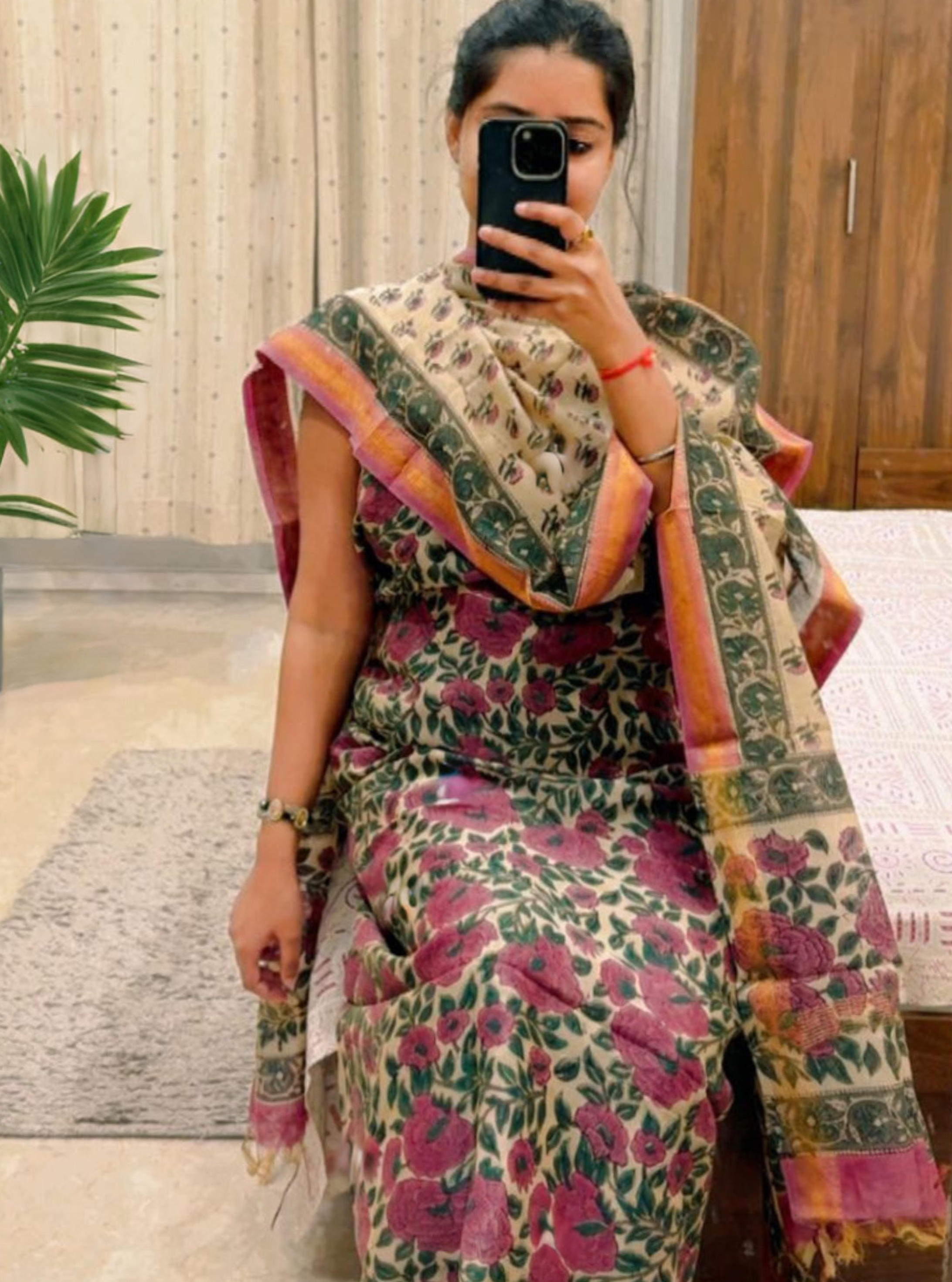 Vintage Rose Maheshwari Silk Suit