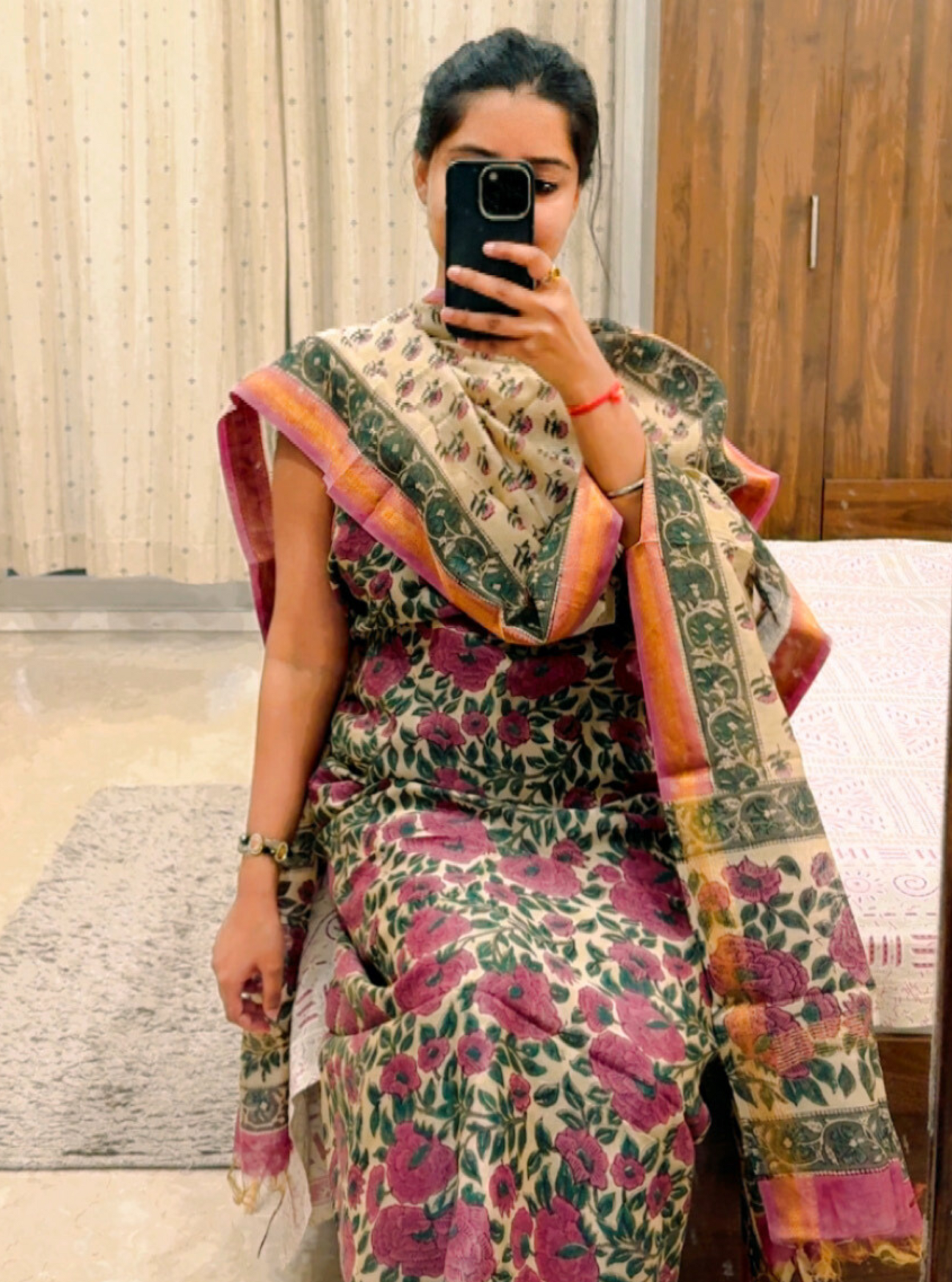 Vintage Rose Maheshwari Silk Suit
