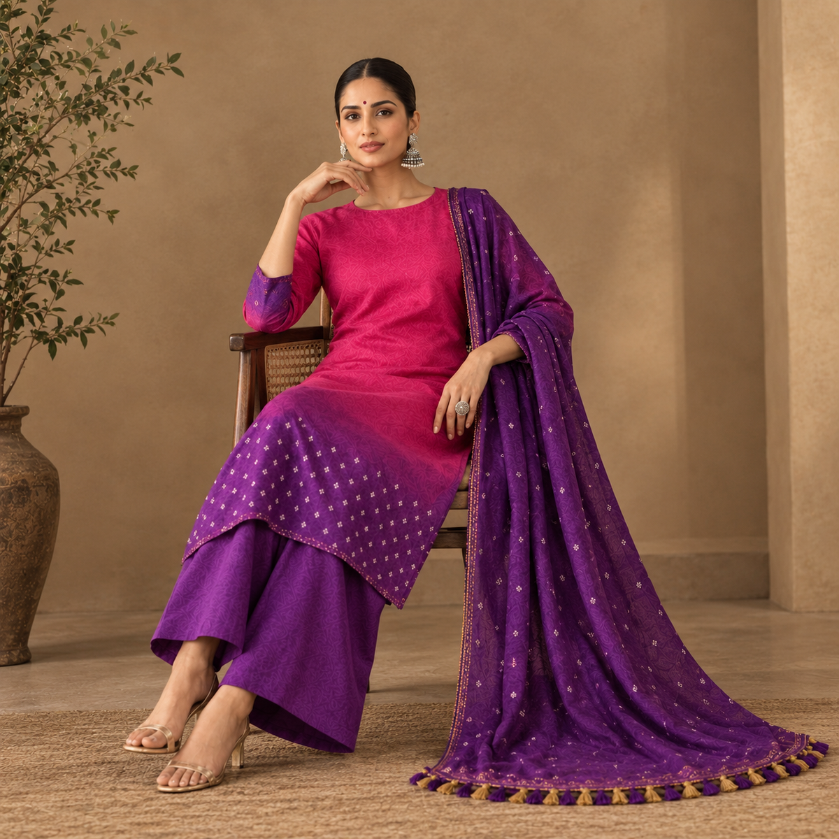 Gulnar Ombre Bandhani 3-Piece Unstitched Suit Set