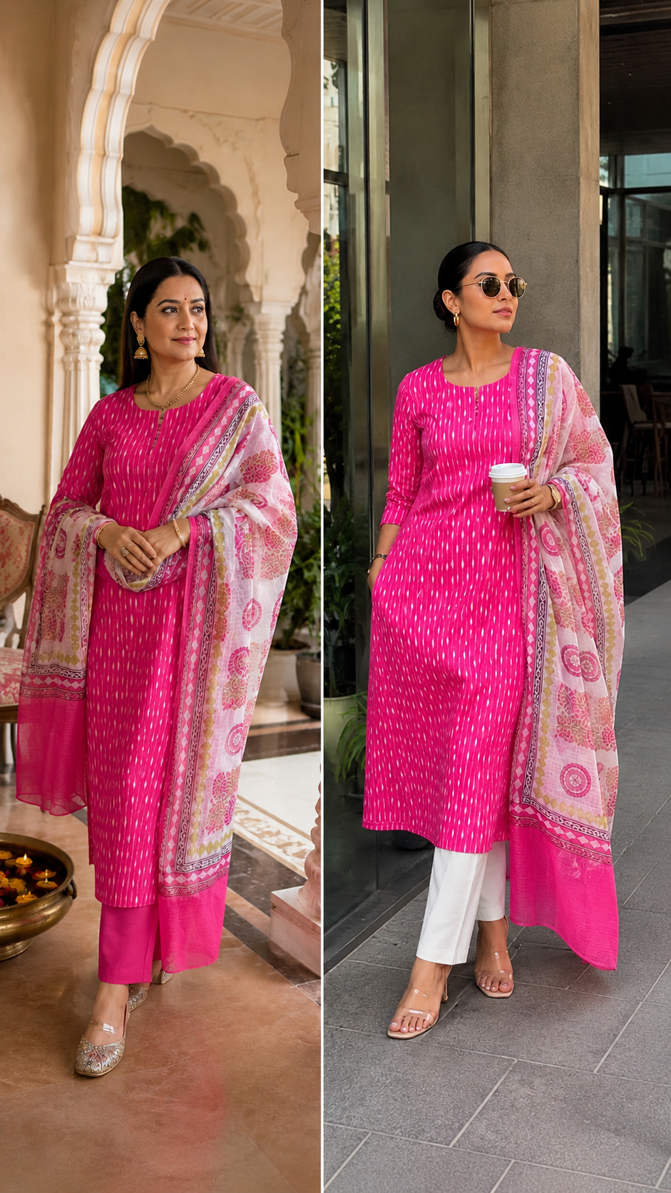 Rasiya Rose blockprint ikkat unstitched suit set