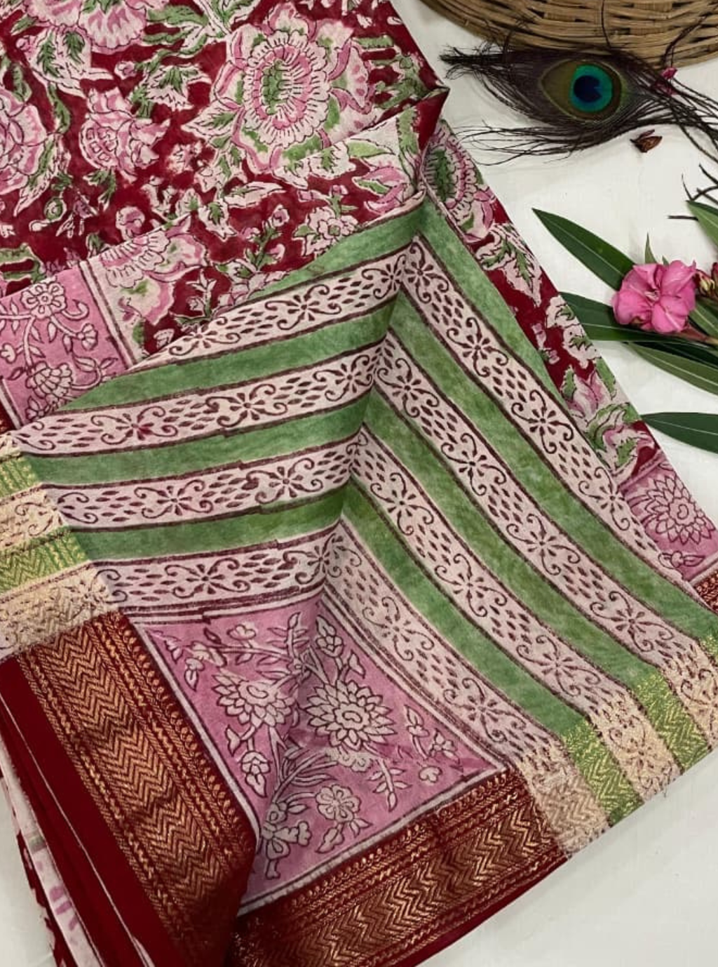 Rang-Bagh Maheshwari Handblock Silk Saree
