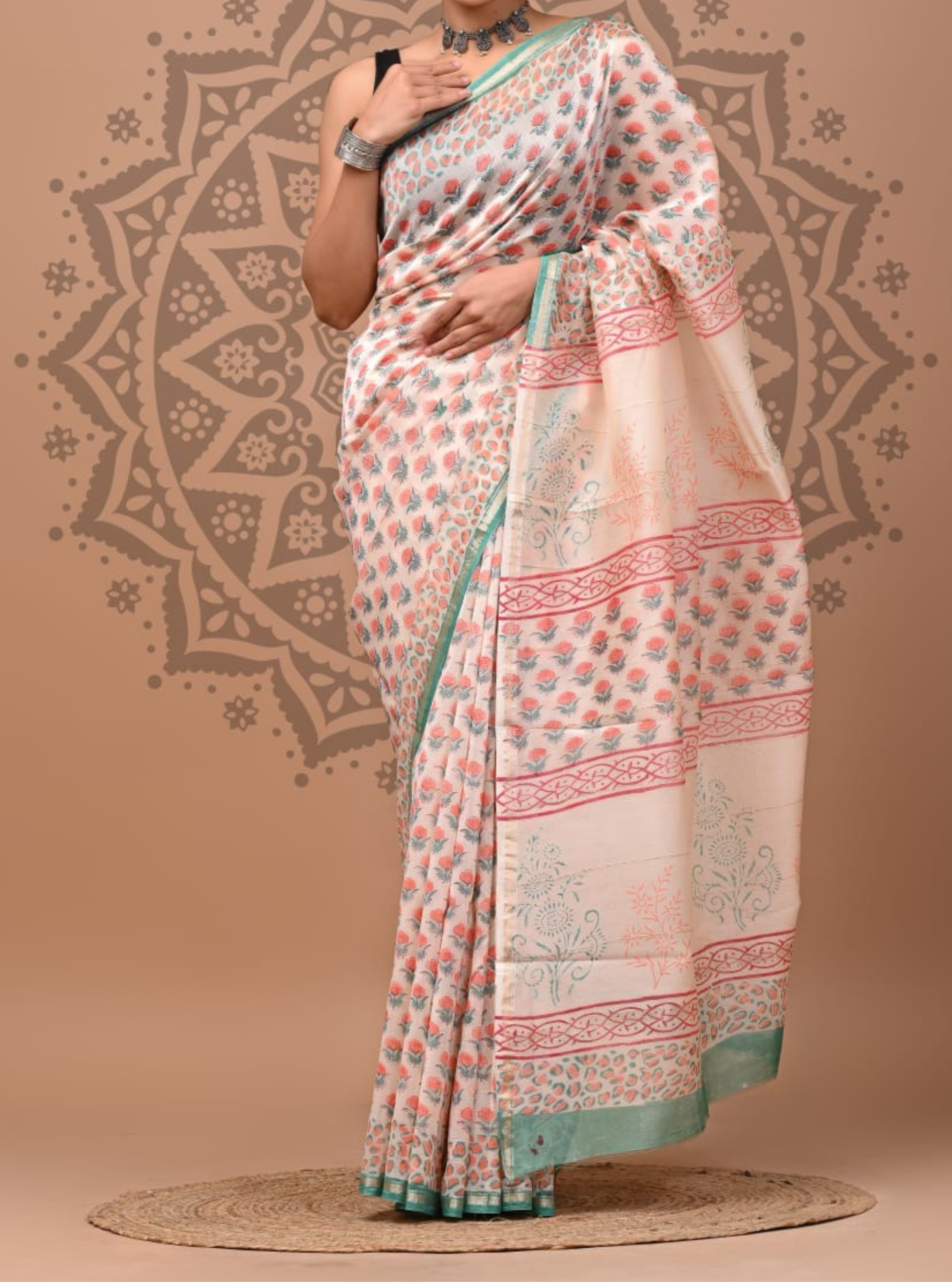 Ivory Chanderi Handblock Saree