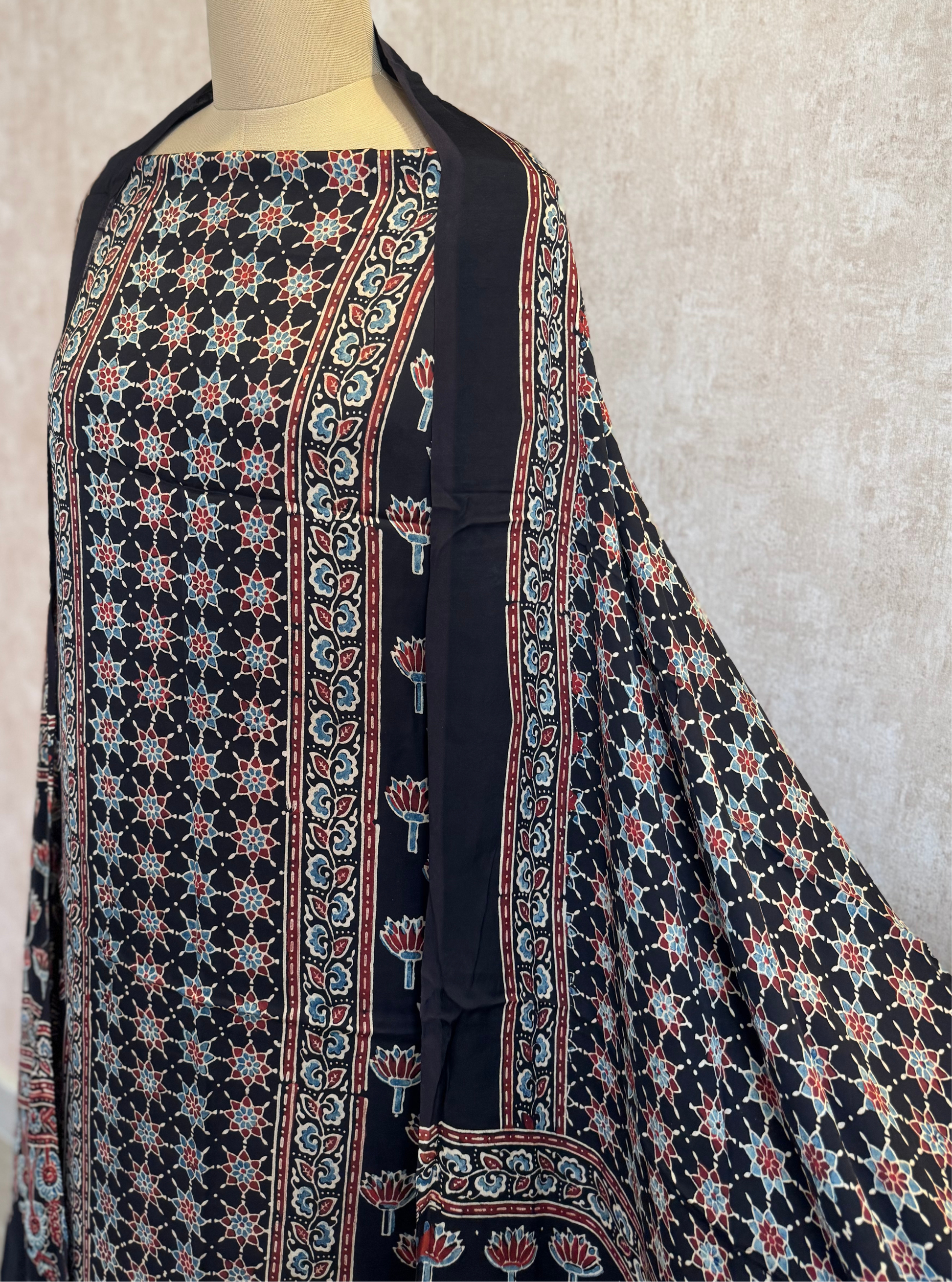 Gulzar Ajrakh Modal Silk Suit Set
