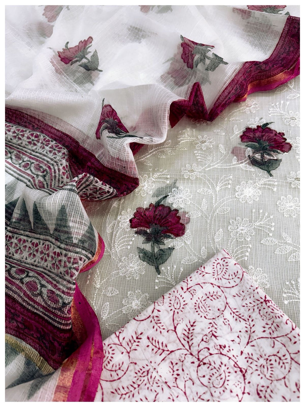 Ruby Hand Block Kota Doriya Suit Set