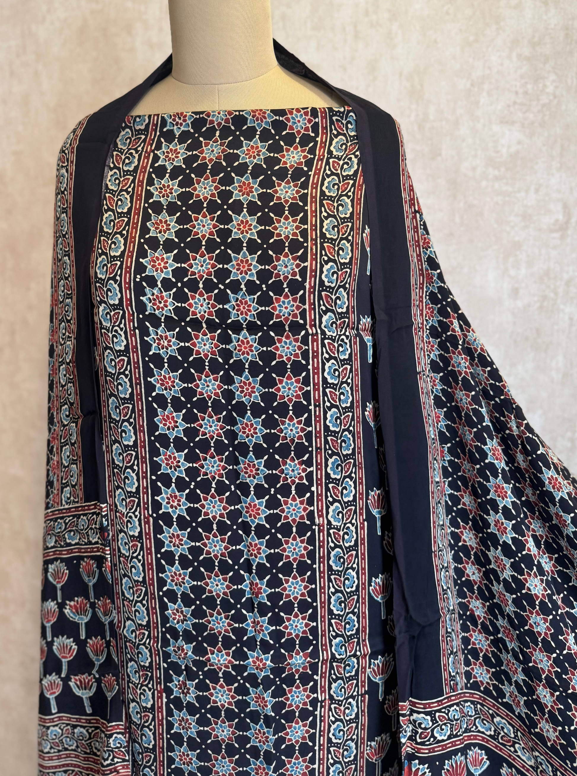 Gulzar Ajrakh Modal Silk Suit Set