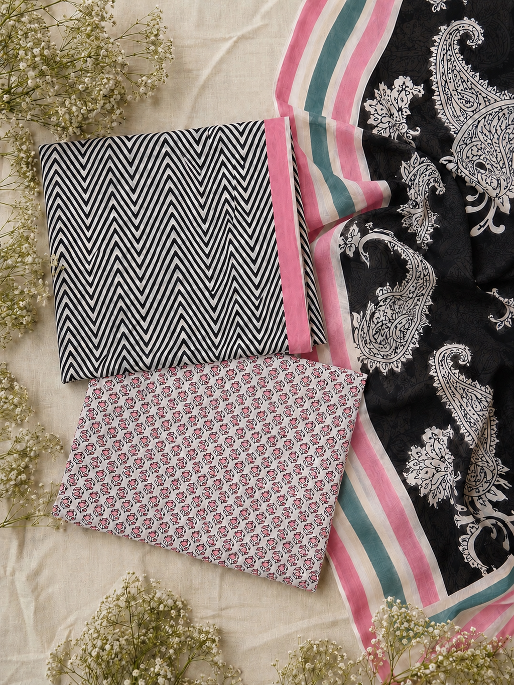 Aafreen Mul Cotton Unstitched Suit Set