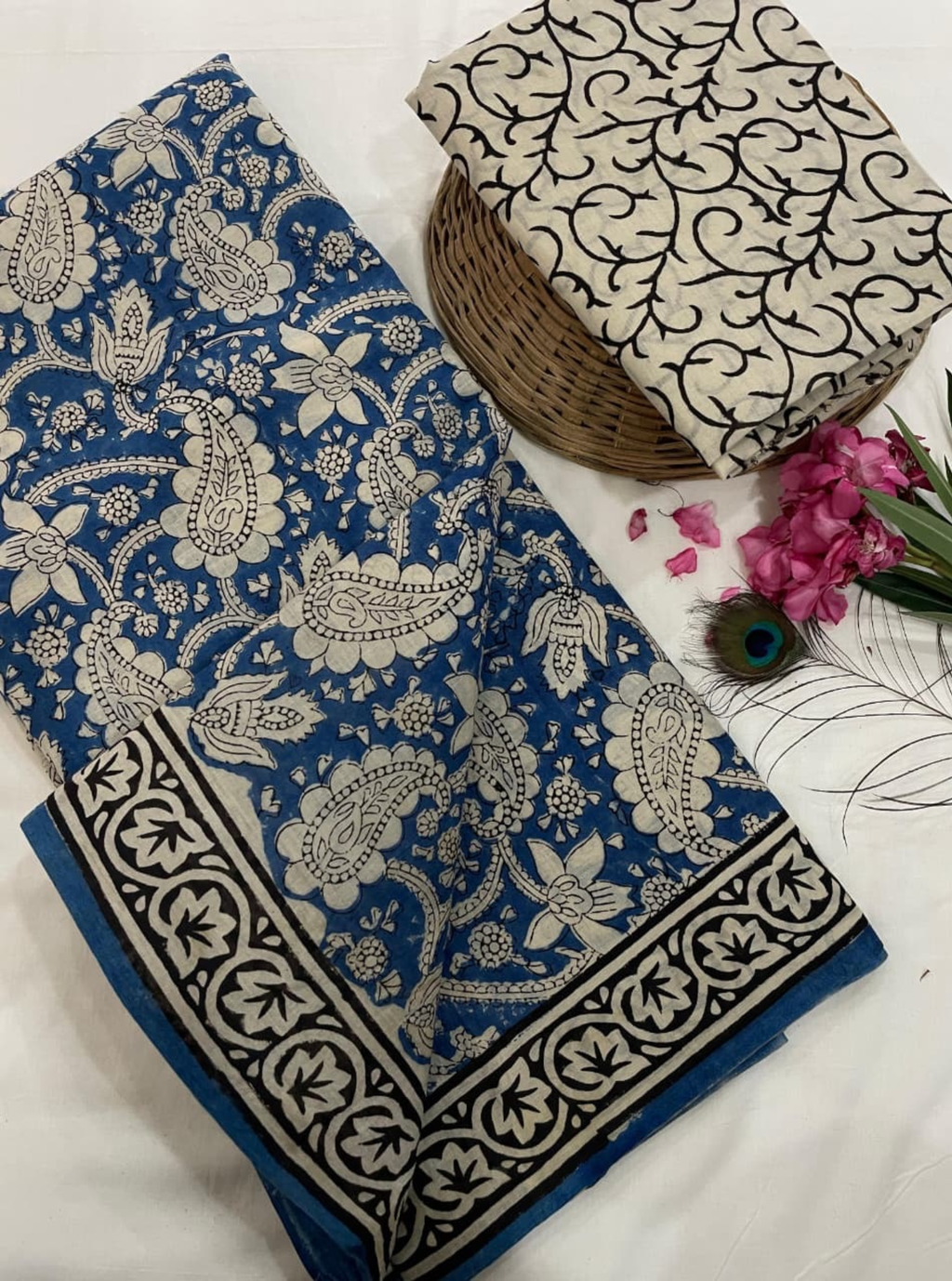 Indigo Viraasat – Paisley Handblock Cotton Mulmul Saree
