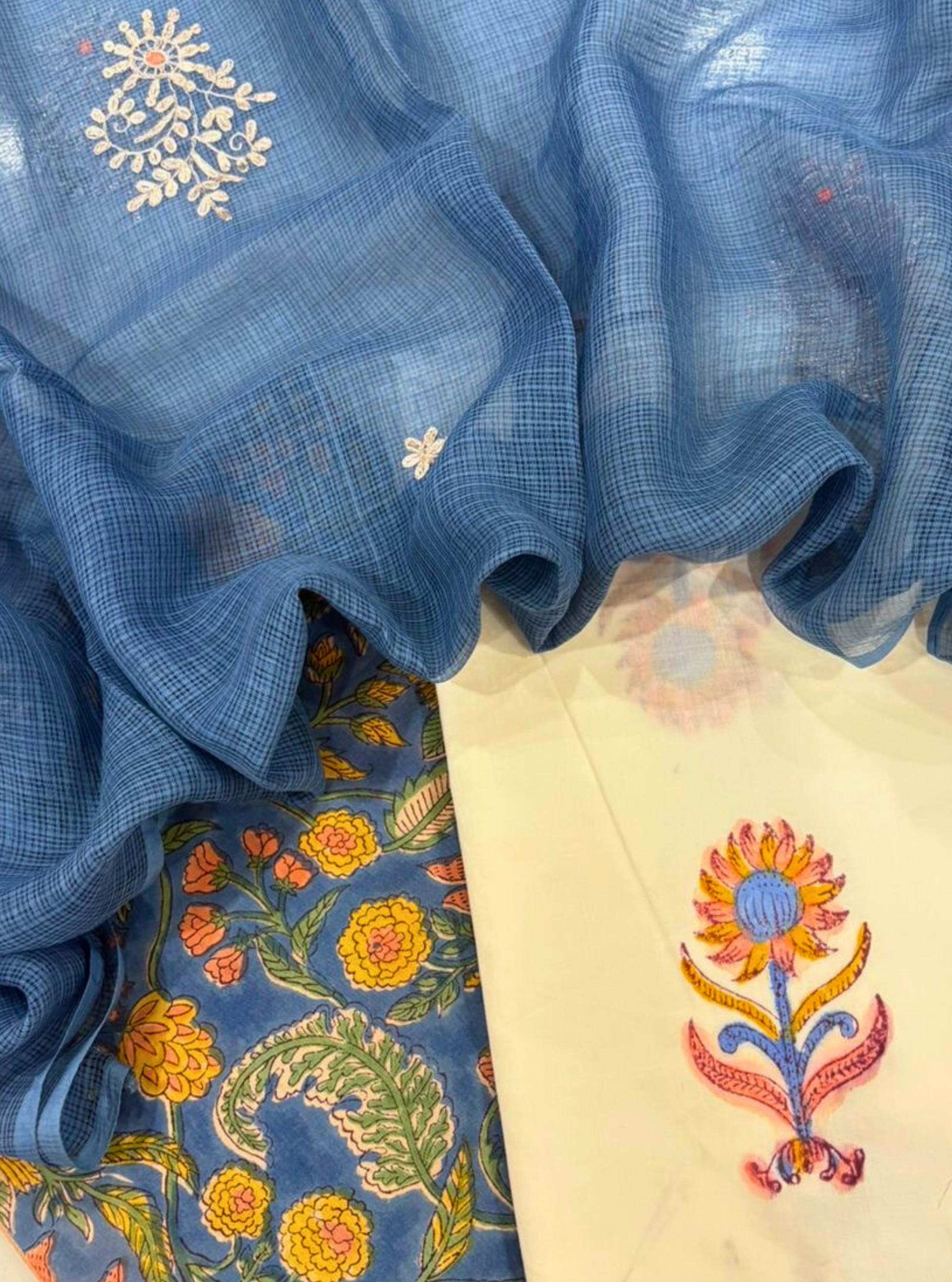 Breezy Blue Blockprint with Kotadoriya Dupatta