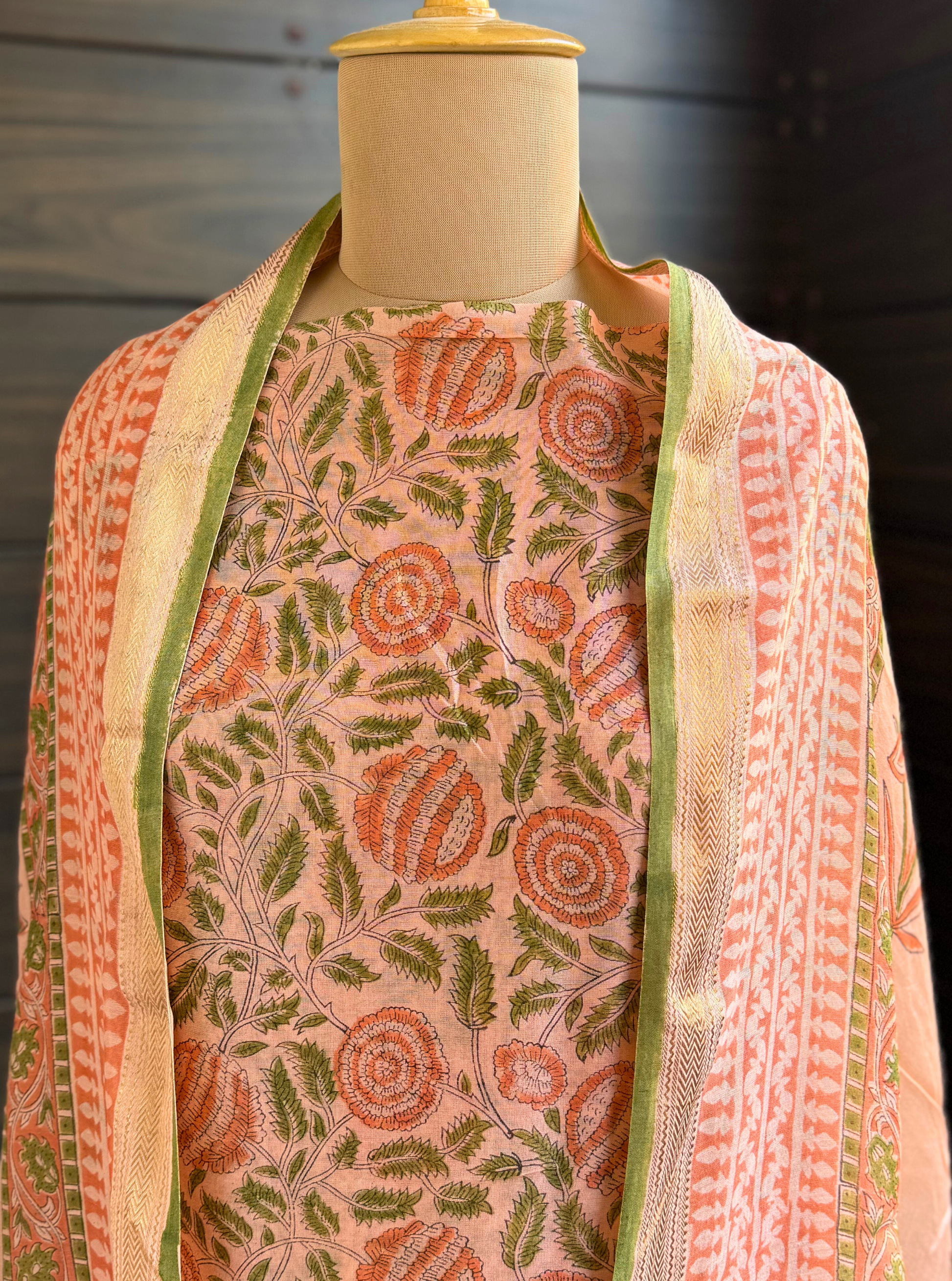 Peach Blossom Maheshwari Silk Suit Set