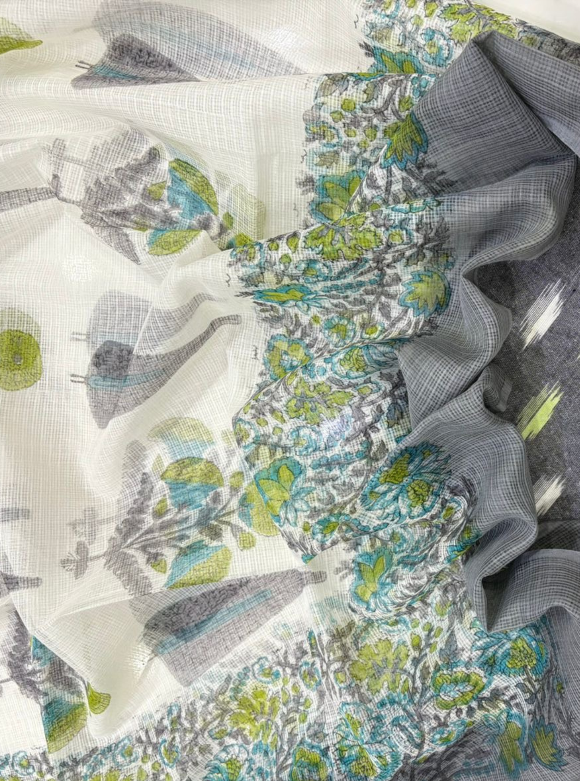 Grey Ikkat Kurta with Kotadoriya Dupatta