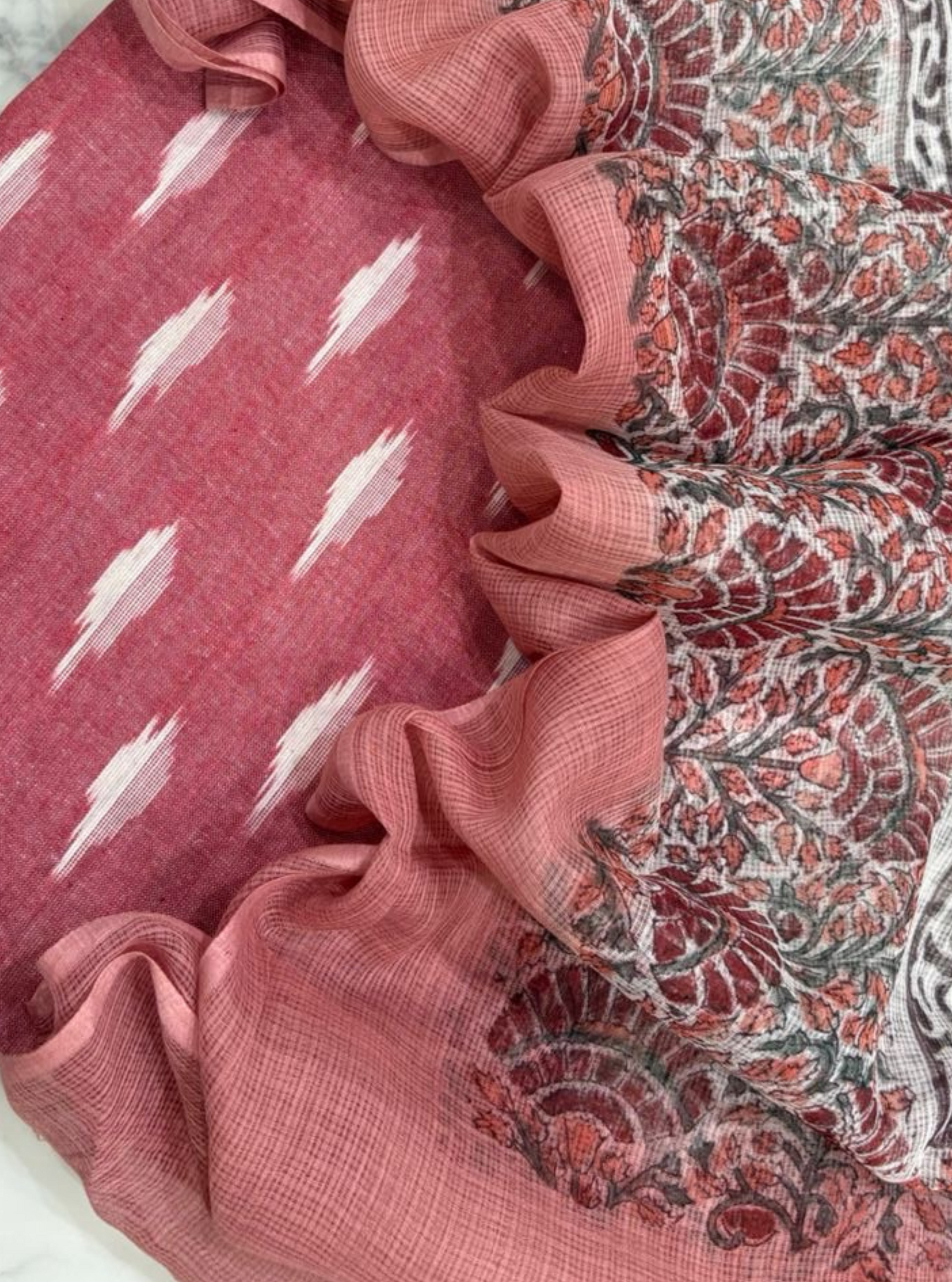 Rosé Ikkat Kurta with Kota Doriya Dupatta