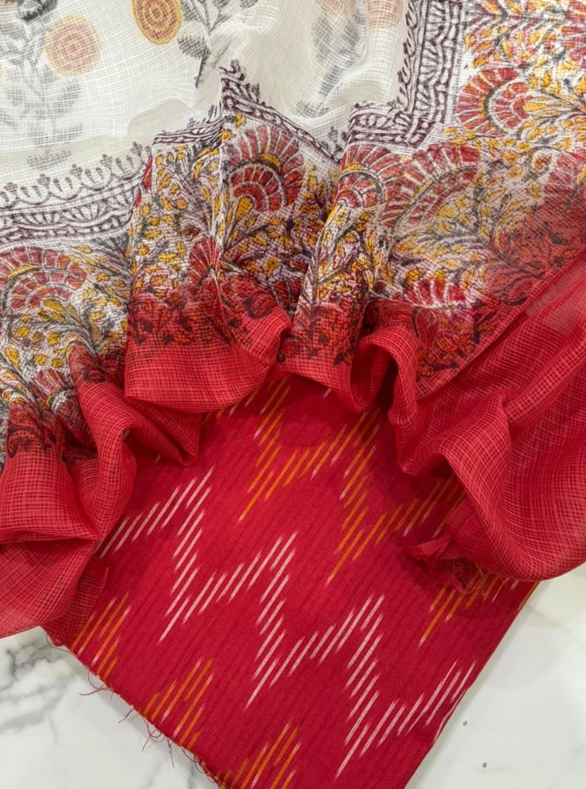 Red Ikkat Kurta with Kotadoriya Dupatta