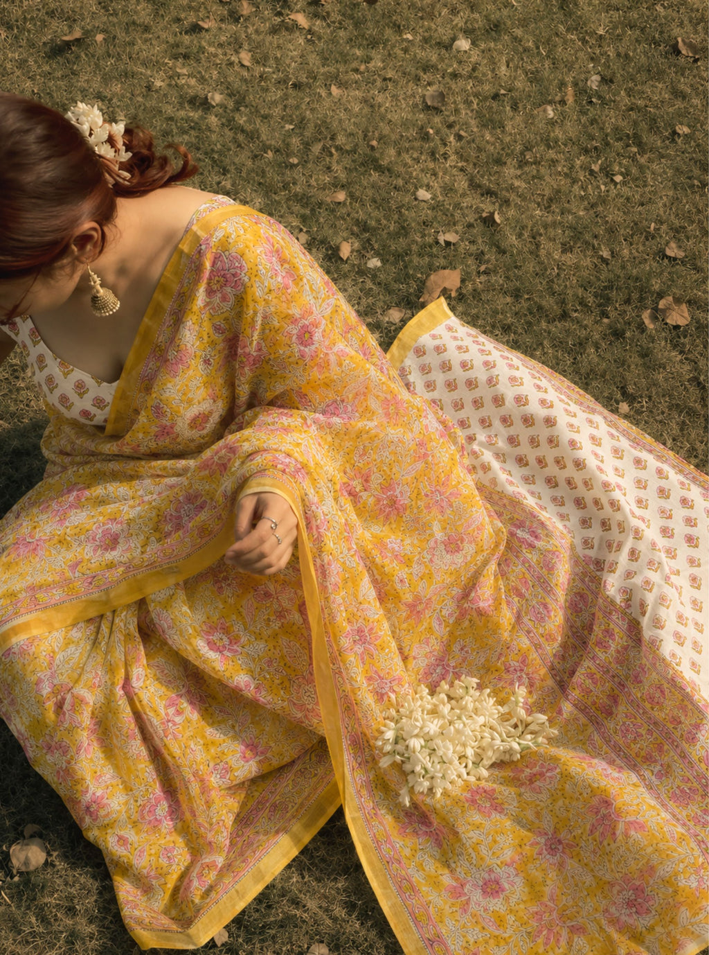 Sunlit Gulnaar Handblock Chiffon Saree