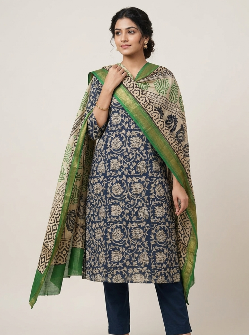 Vanya Hand Block– Maheshwari Silk Suit Set
