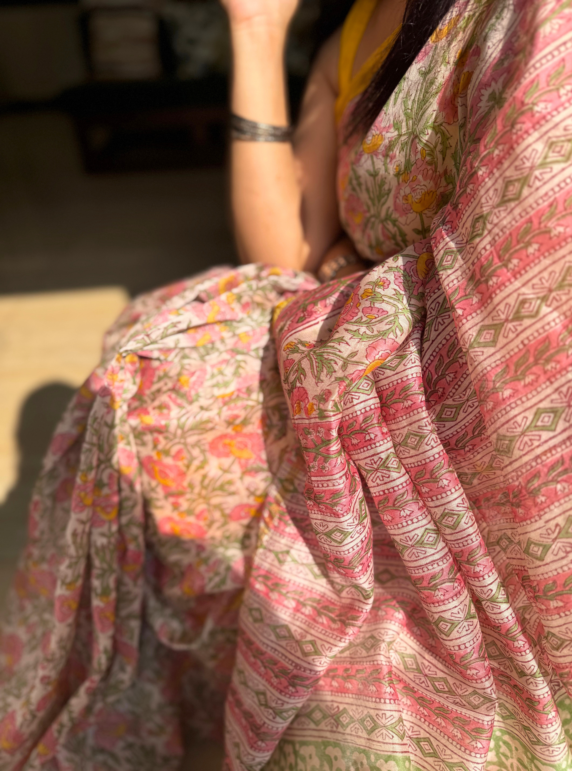 Phulwari Chanderi Silk Blockprint Saree