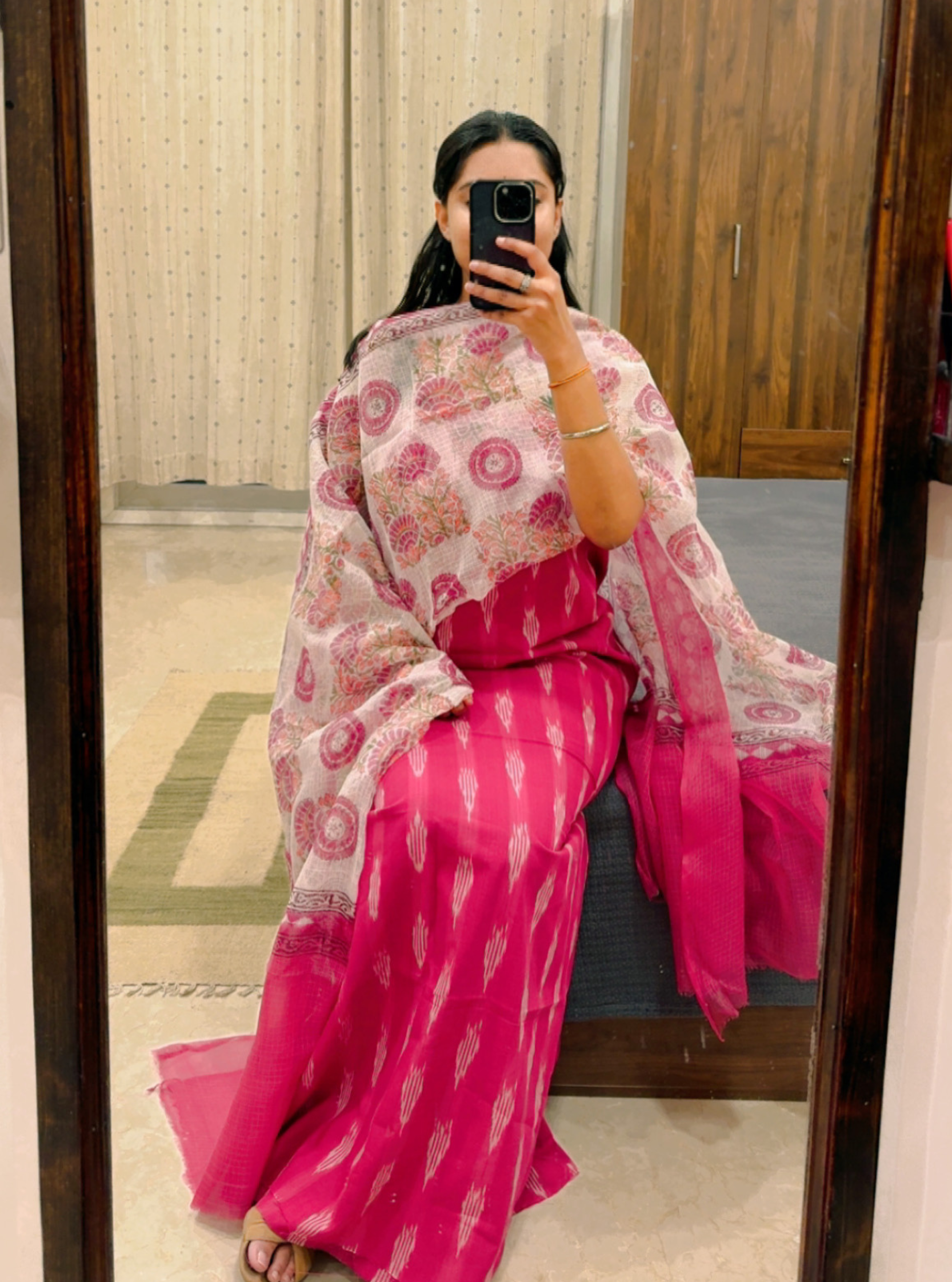 Rani Pink Ikkat Kurta with Kotadoriya Dupatta