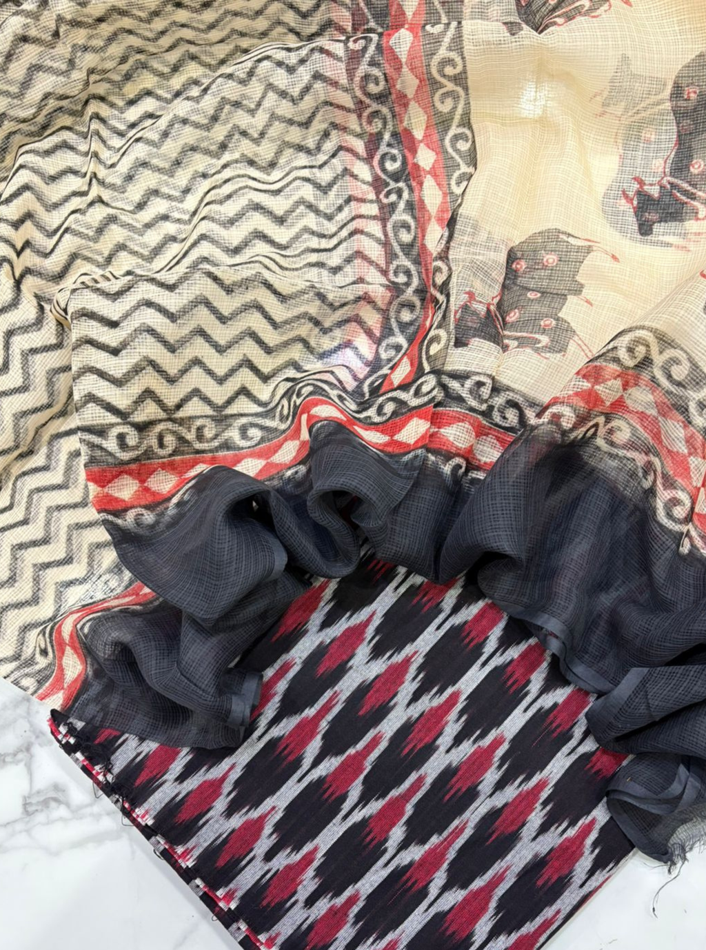 Pichwai Grace – Black Ikat Kurta with Kota Doriya Dupatta