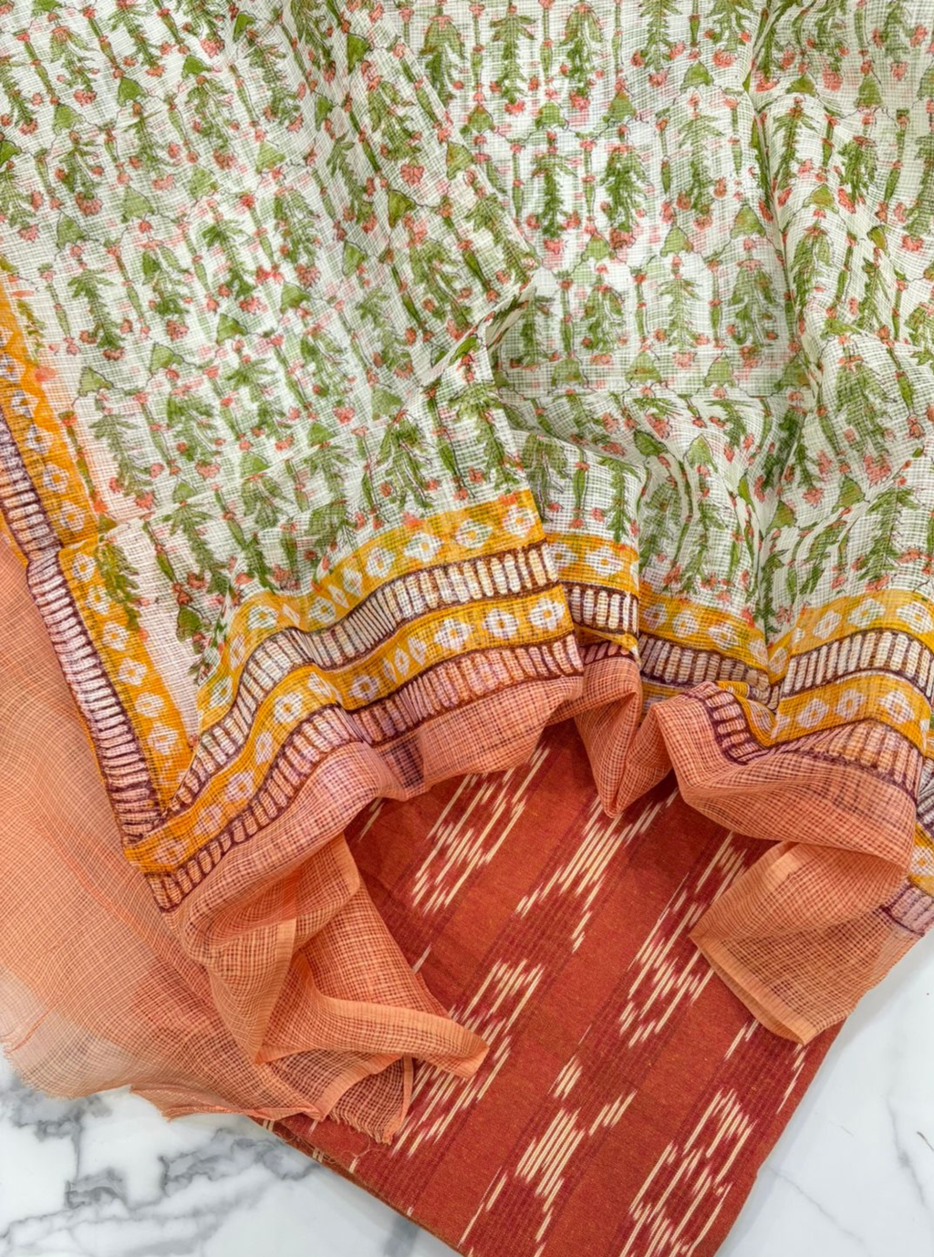 Gulnaar Rust Ikkat 3-Piece Suit Set