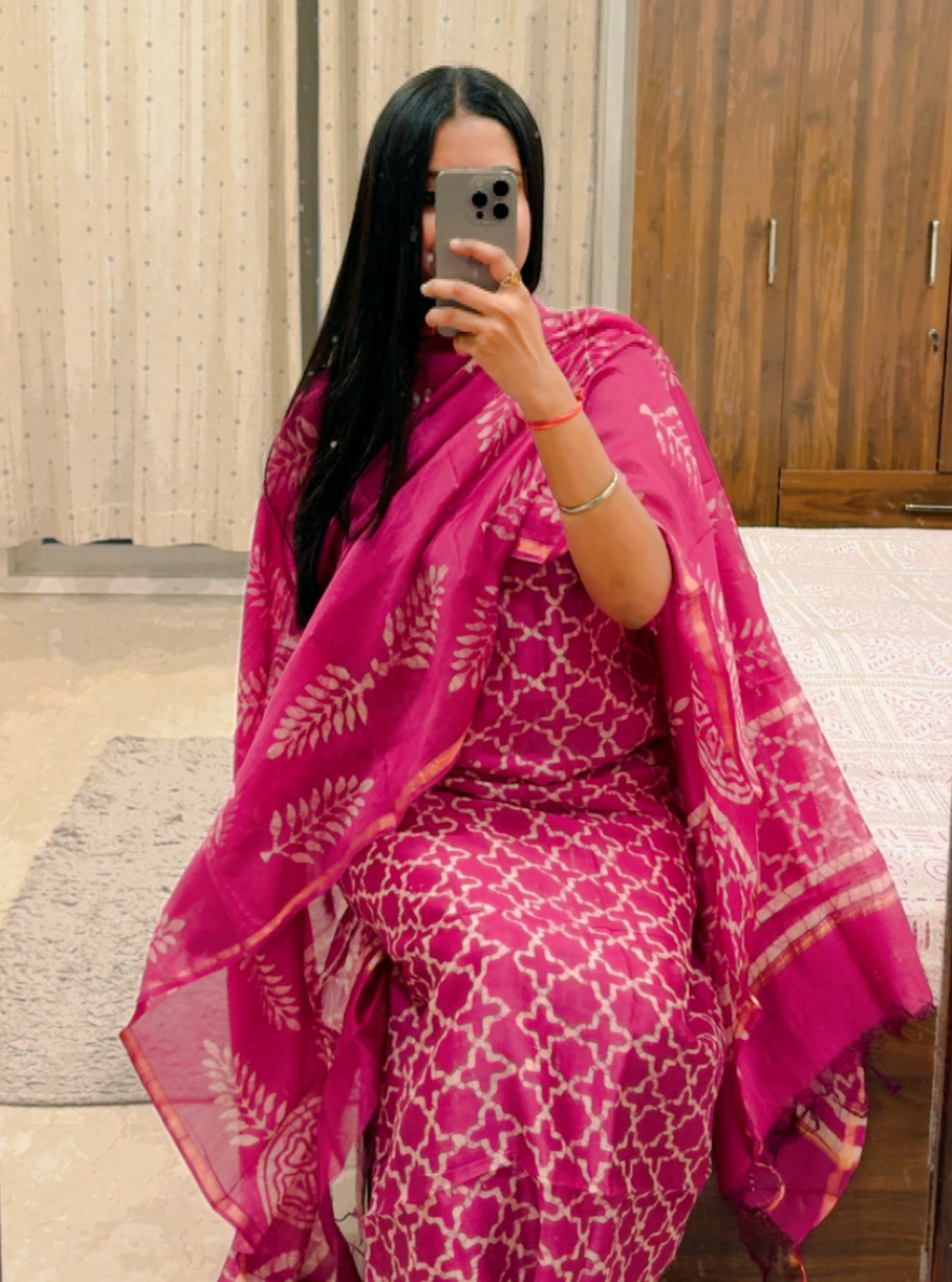 Magenta Glow Chanderi Silk Suit Set