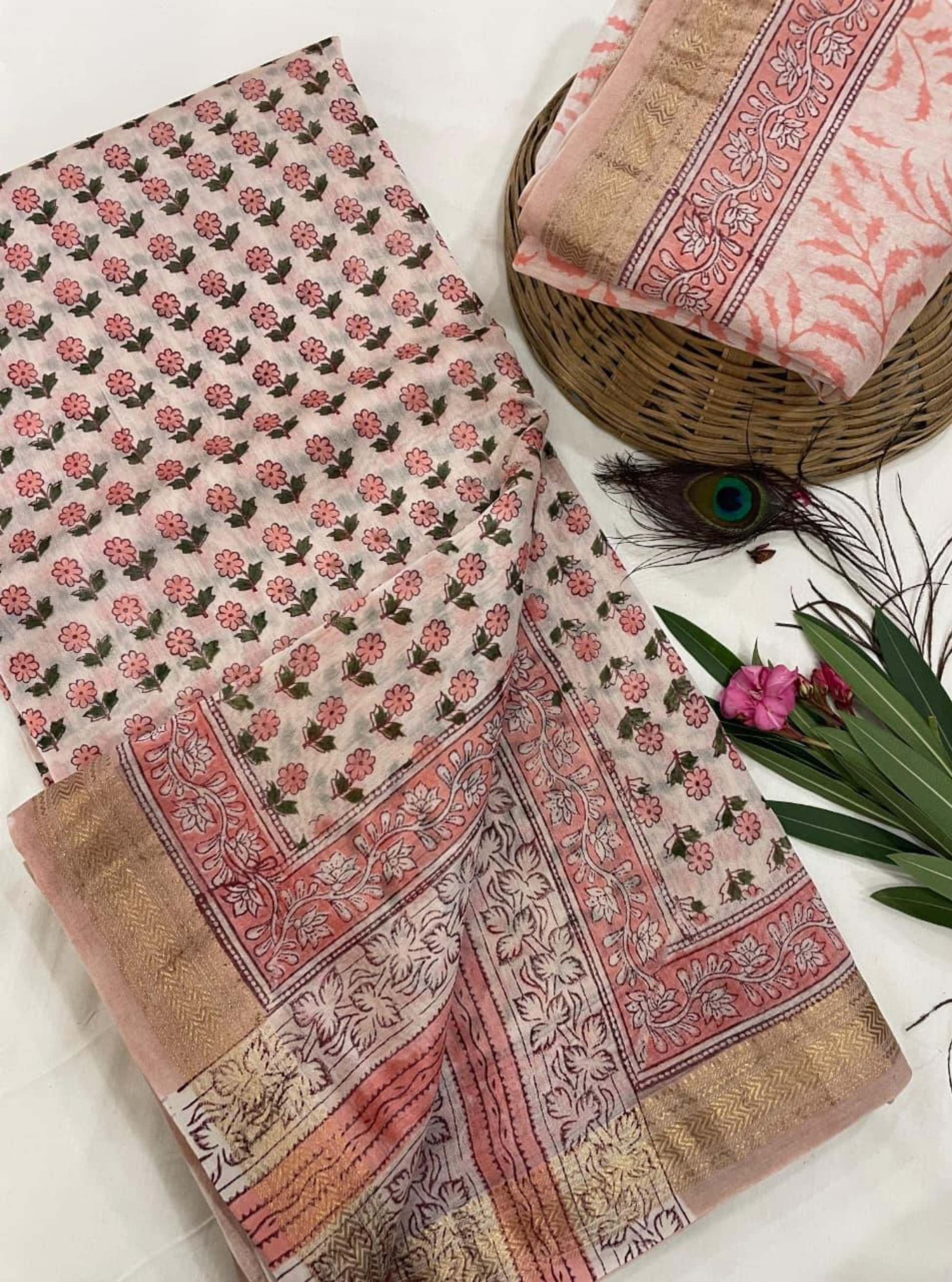 Peach Garden Chanderi Silk Blockprint Saree