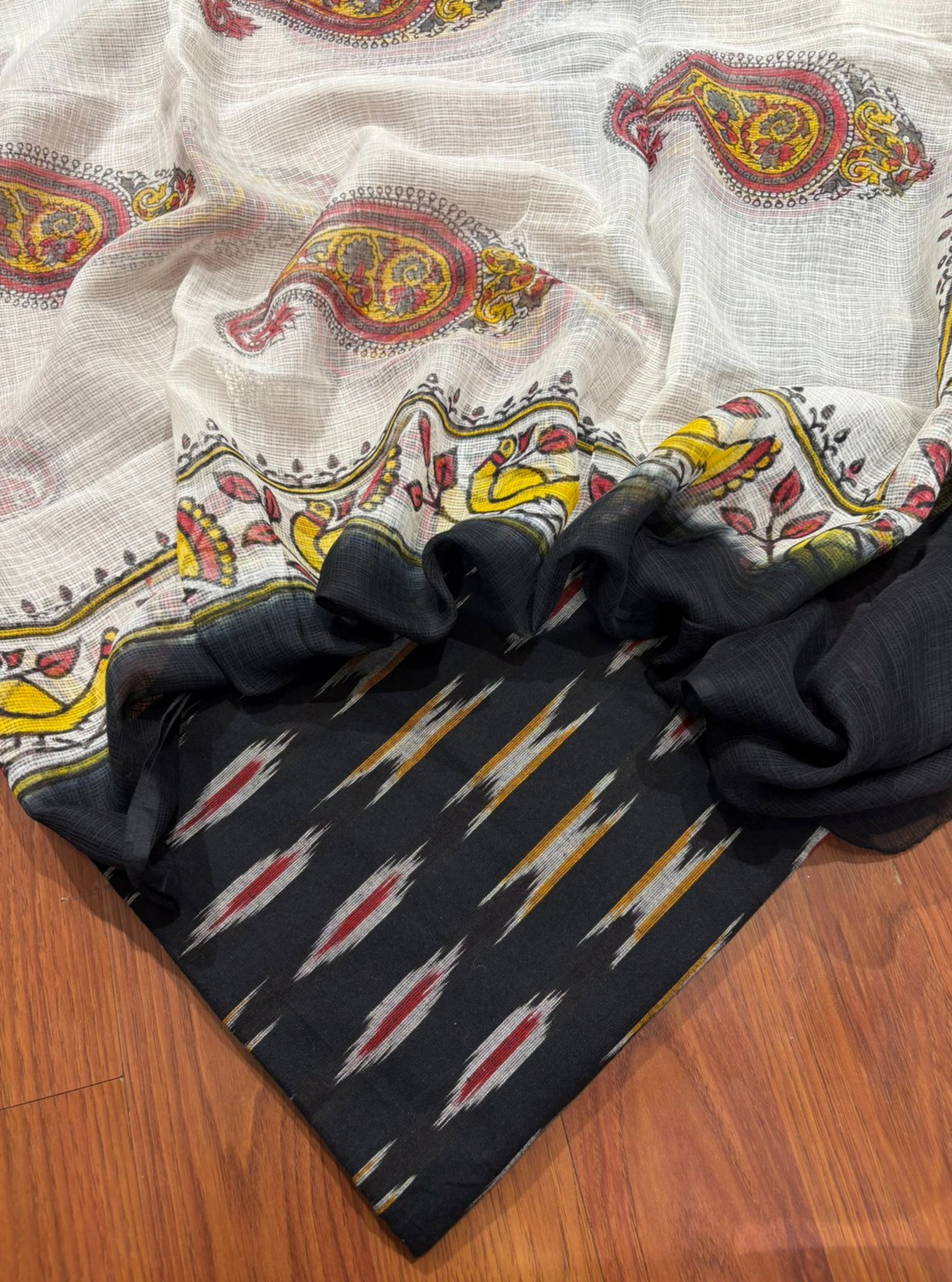 Raagini Black Ikat Kurta with Kota Doriya Dupatta