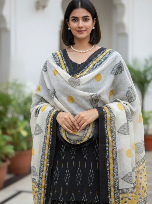 Black Ikkat Kurta with Kotadoriya Dupatta