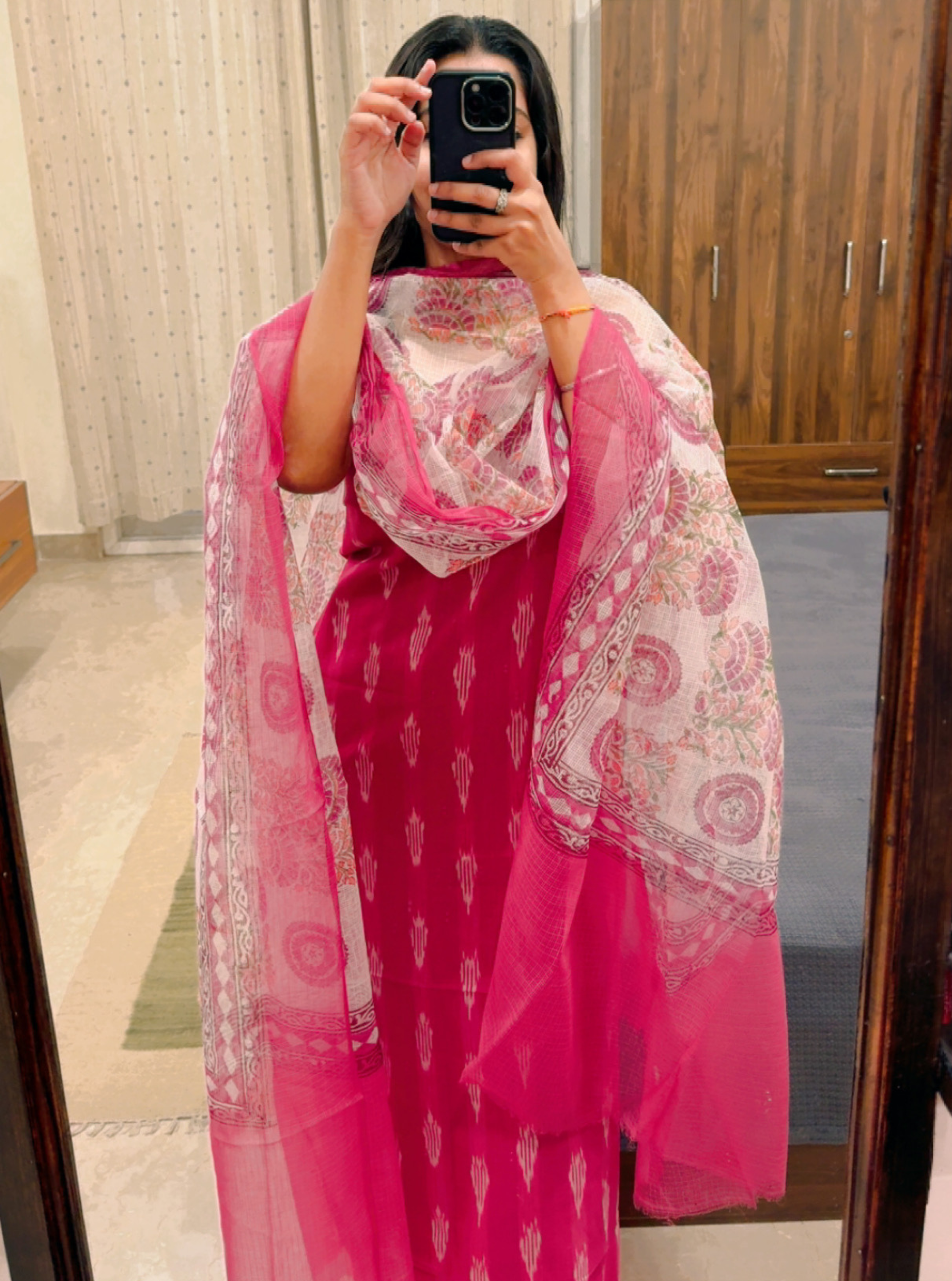 Rani Pink Ikkat Kurta with Kotadoriya Dupatta