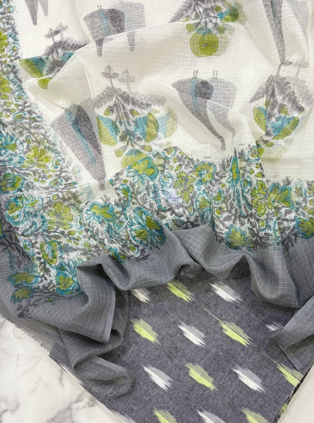 Grey Ikkat Kurta with Kotadoriya Dupatta