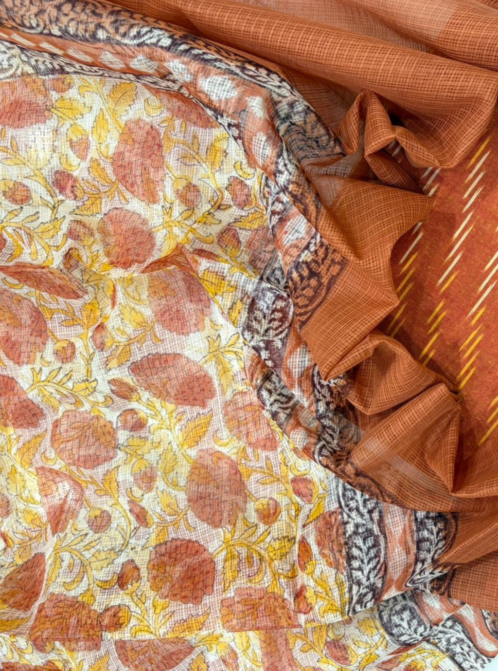 Rust orange Ikkat Kurta with Kotadoriya Dupatta