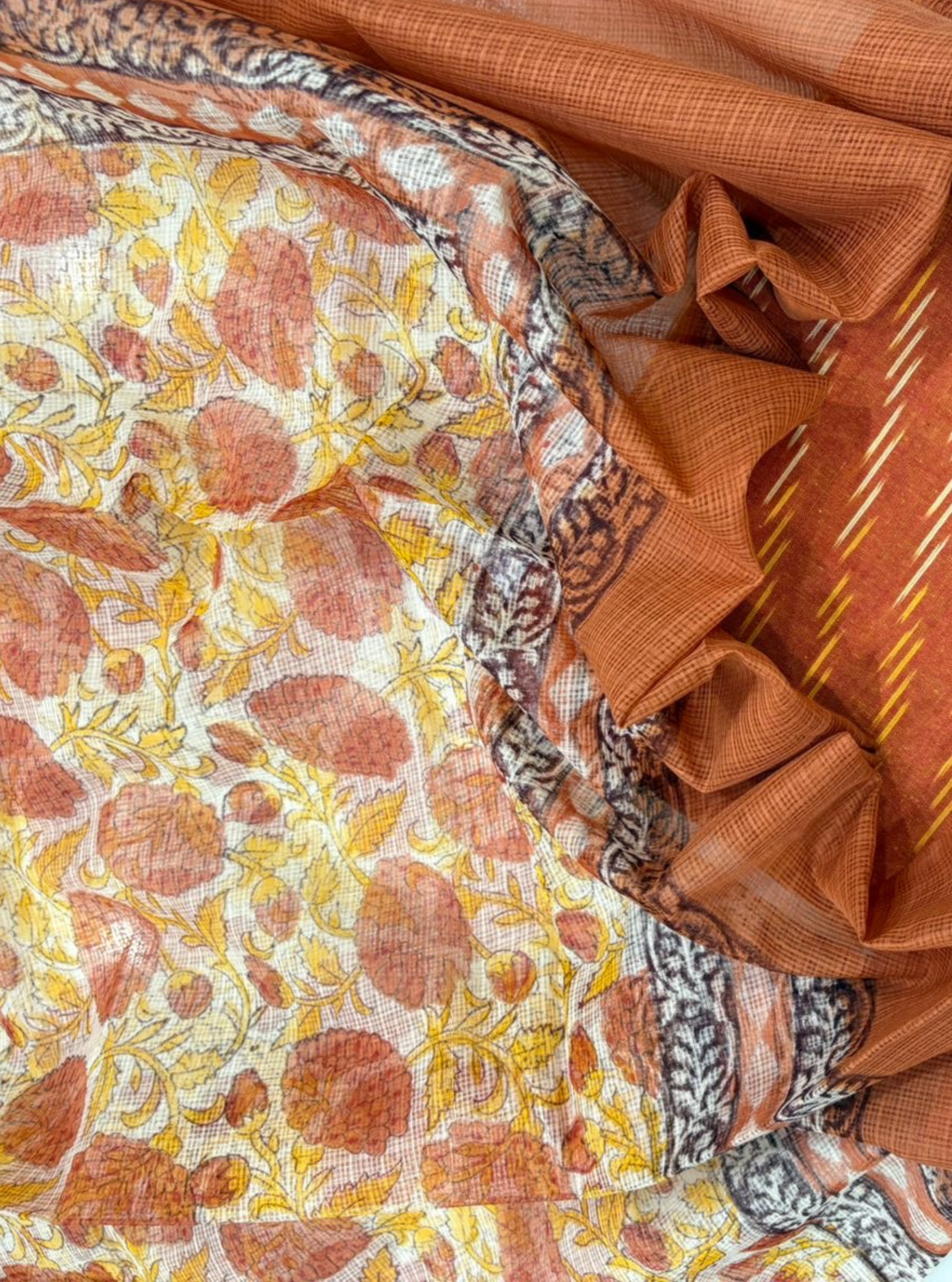 Rust orange Ikkat Kurta with Kotadoriya Dupatta