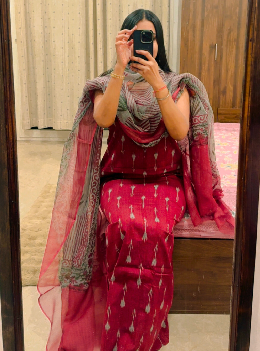 Magestic Maroon Ikkat Kurta with Kotadoriya dupatta
