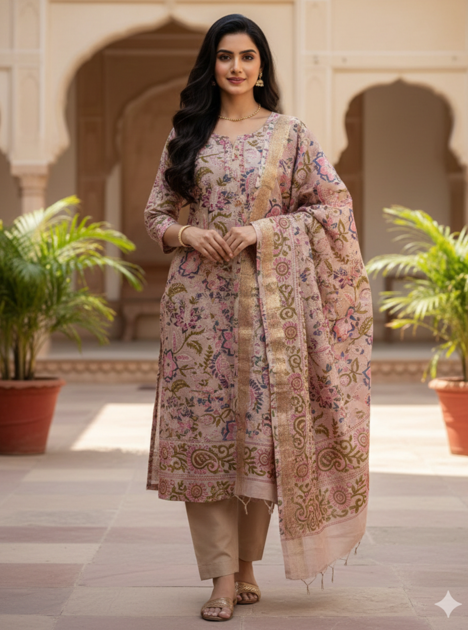 Gulabi Kashish Maheshwari Handblock Suit Set