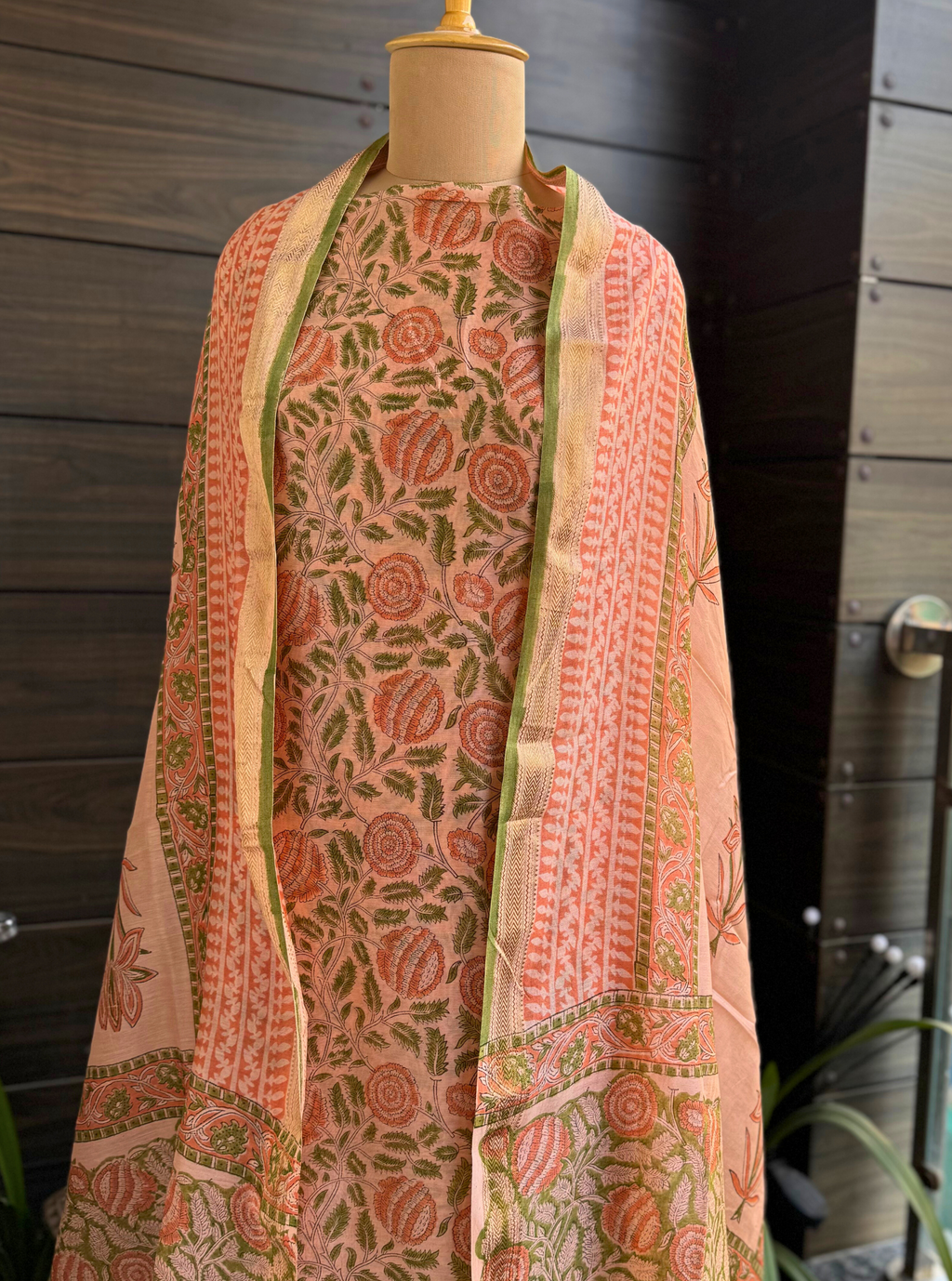 Peach Blossom Maheshwari Silk Suit Set