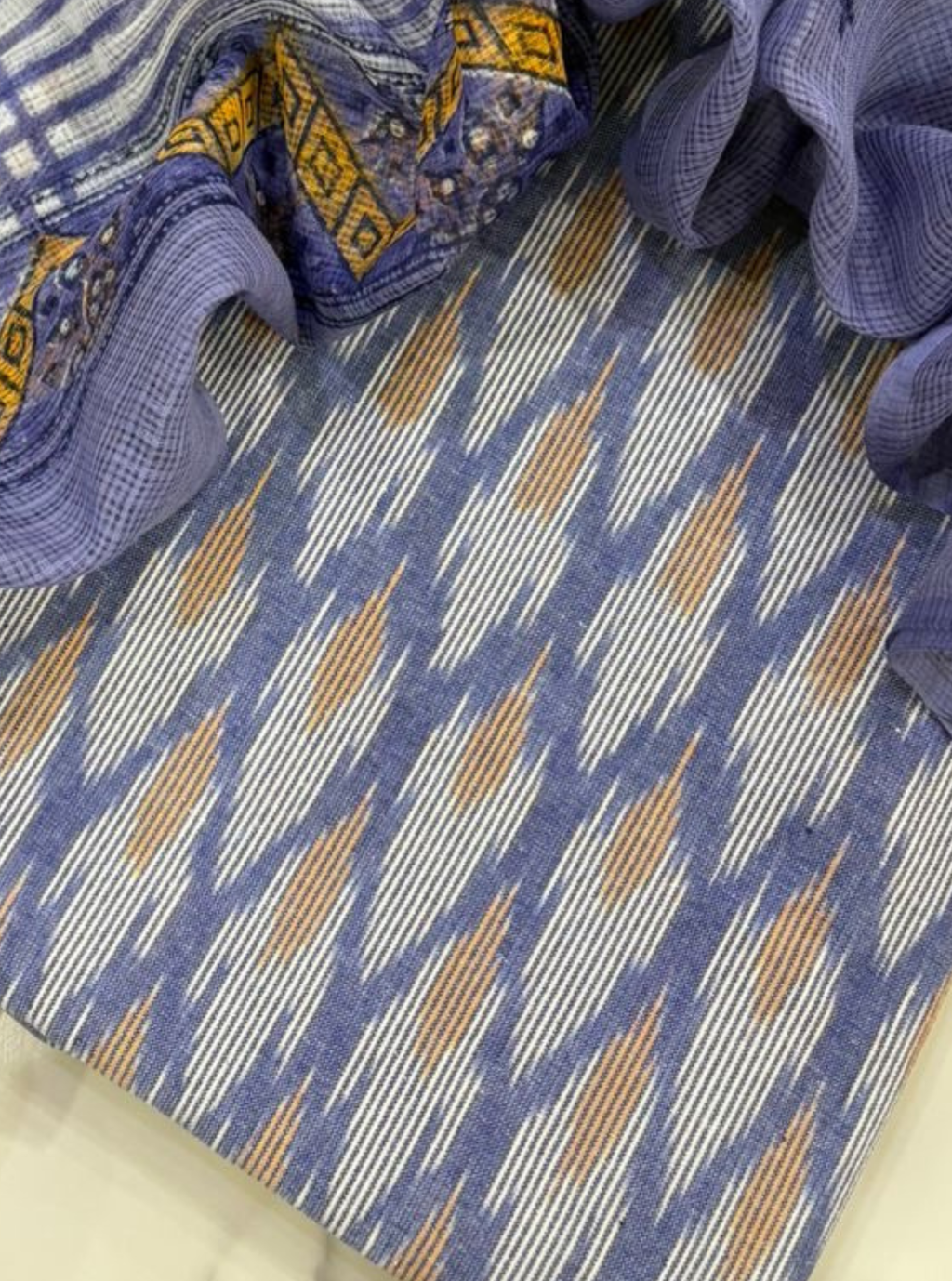 Lilac Ikkat Kurta with Kota Doriya Dupatta