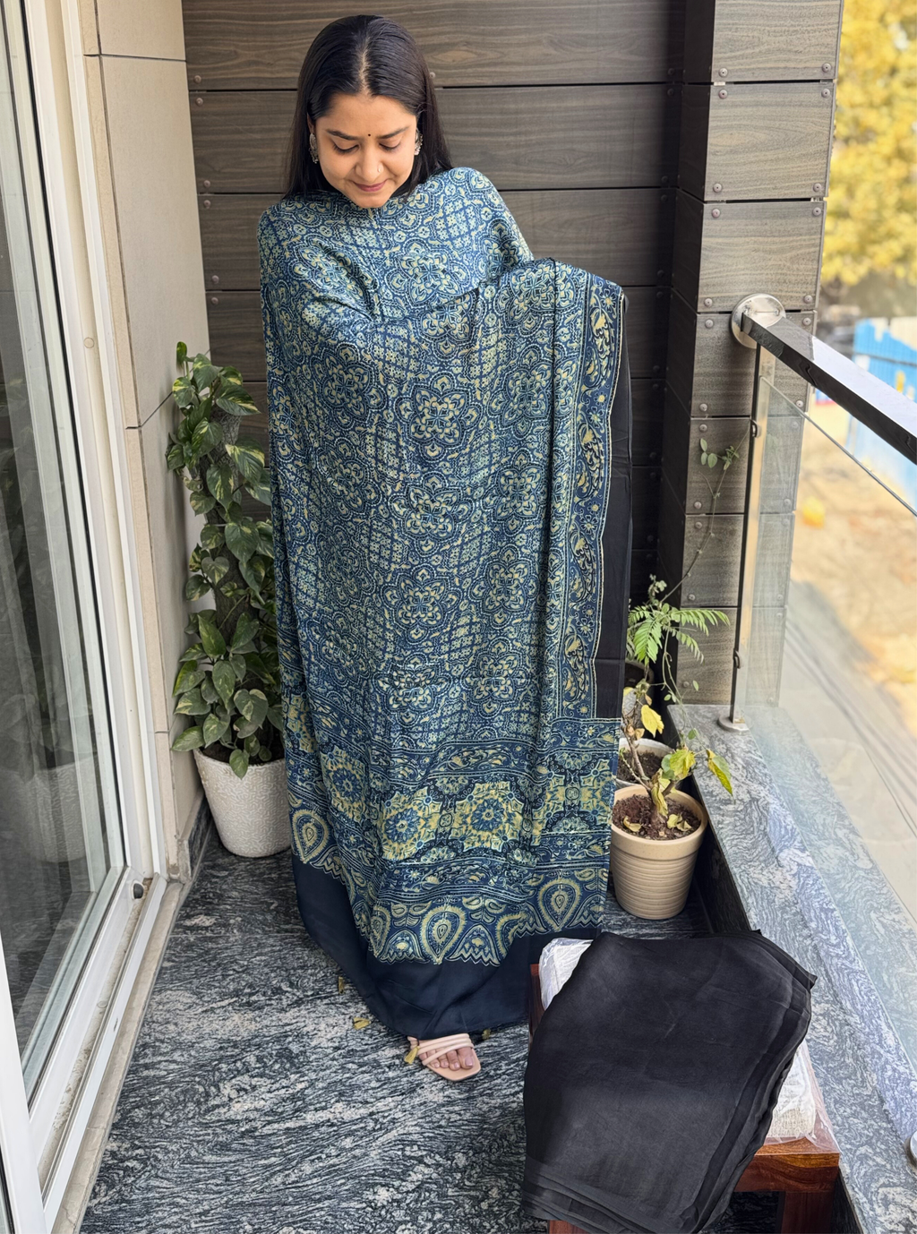 Royal Blue Ajrakh Modal Silk 3-Piece Suit