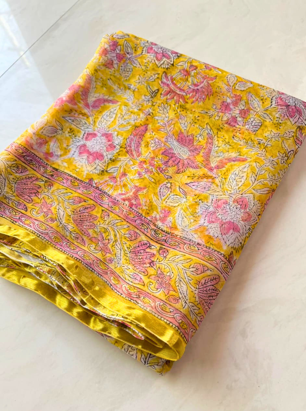 Sunlit Gulnaar Handblock Chiffon Saree