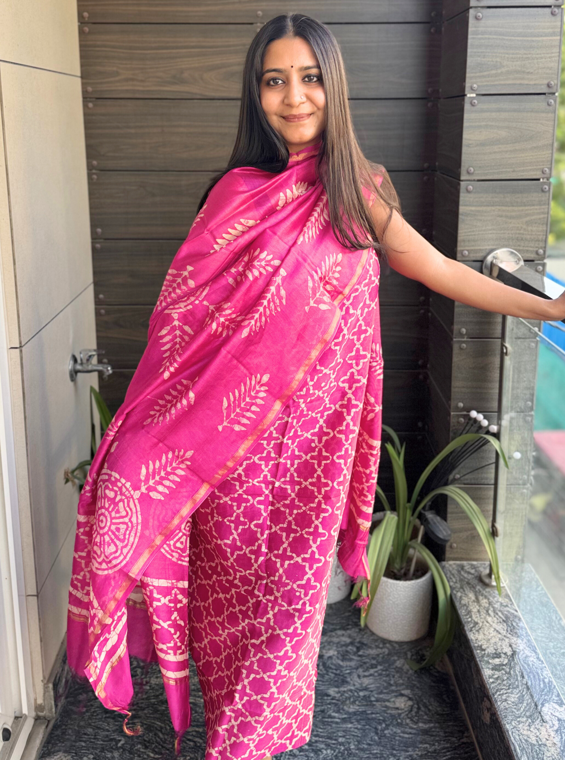 Magenta Glow Chanderi Silk Suit Set