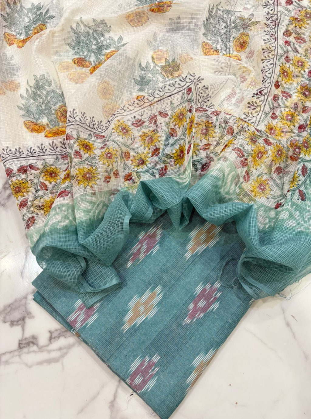 Neel Vana Ikkat Kurta Set with Kotadoriya Blockprint Dupatta