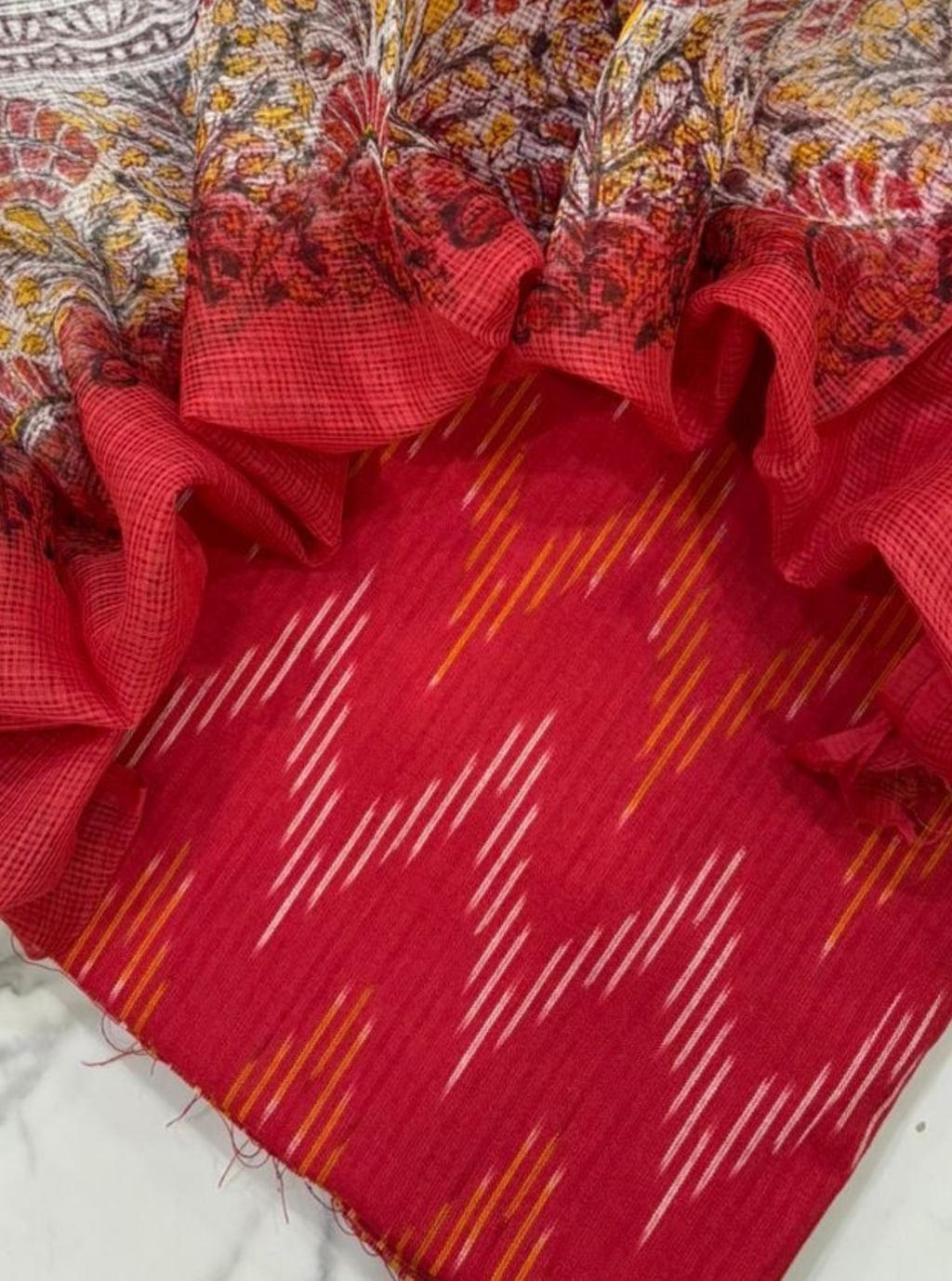 Red Ikkat Kurta with Kotadoriya Dupatta