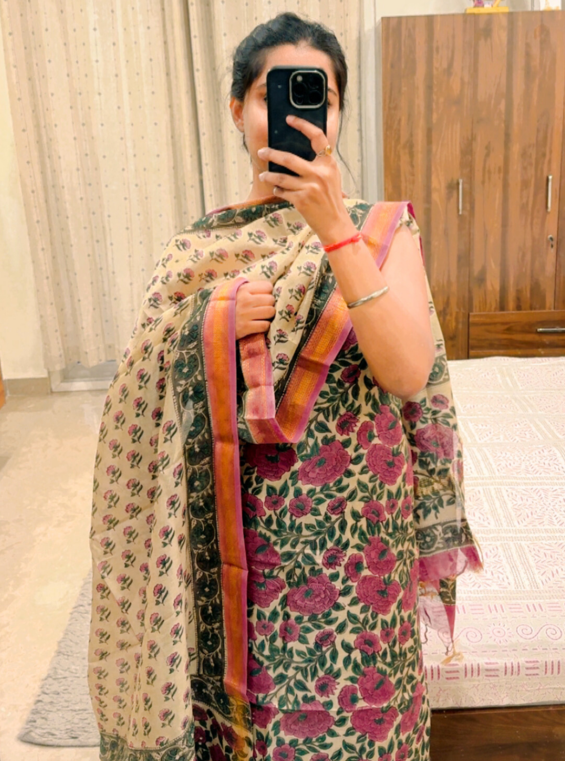 Vintage Rose Maheshwari Silk Suit