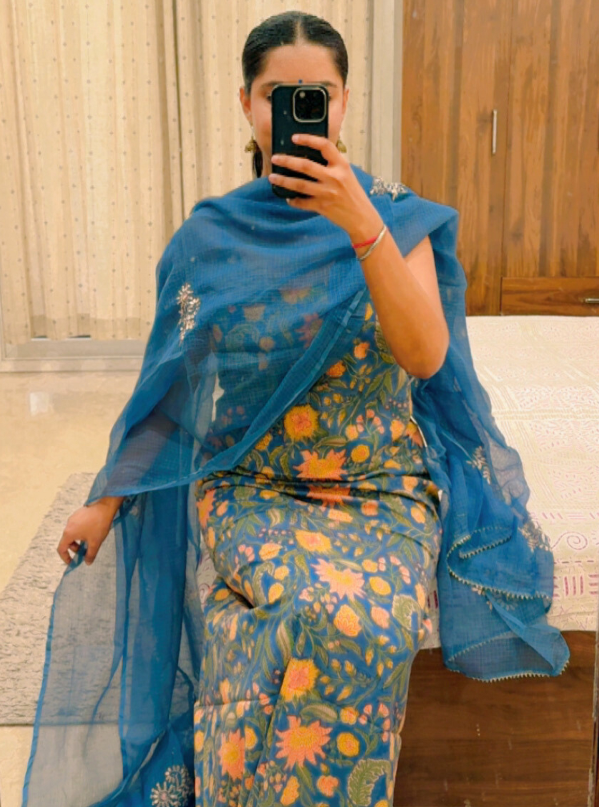 Breezy Blue Blockprint with Kotadoriya Dupatta