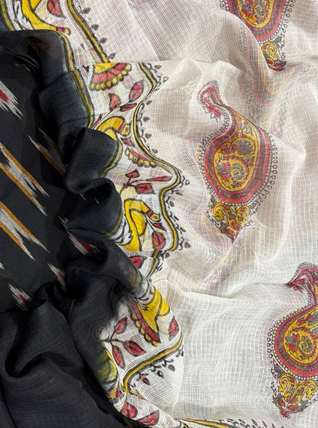 Raagini Black Ikat Kurta with Kota Doriya Dupatta