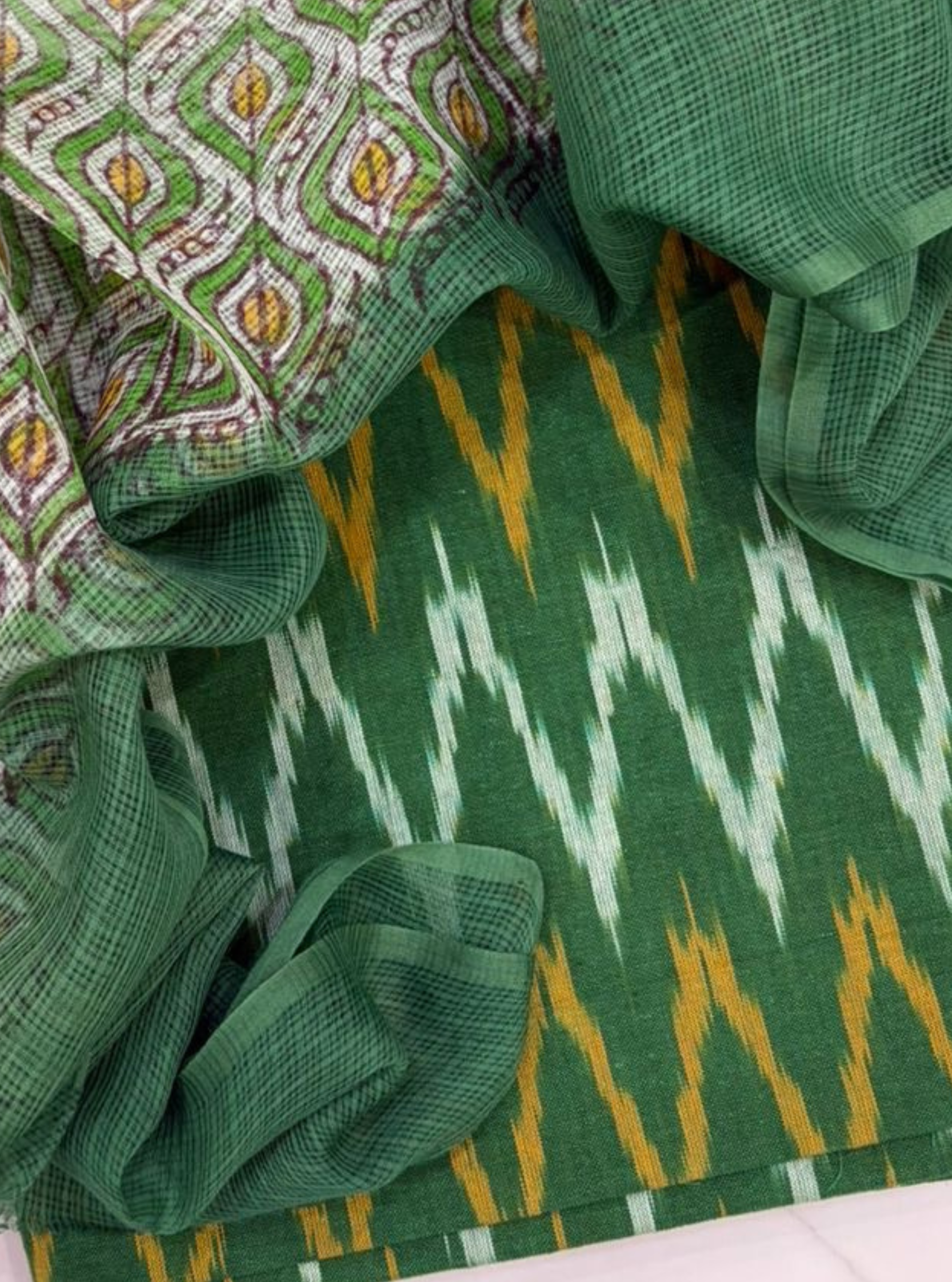 Palm Green Ikkat Kurta with Kotadoriya Dupatta