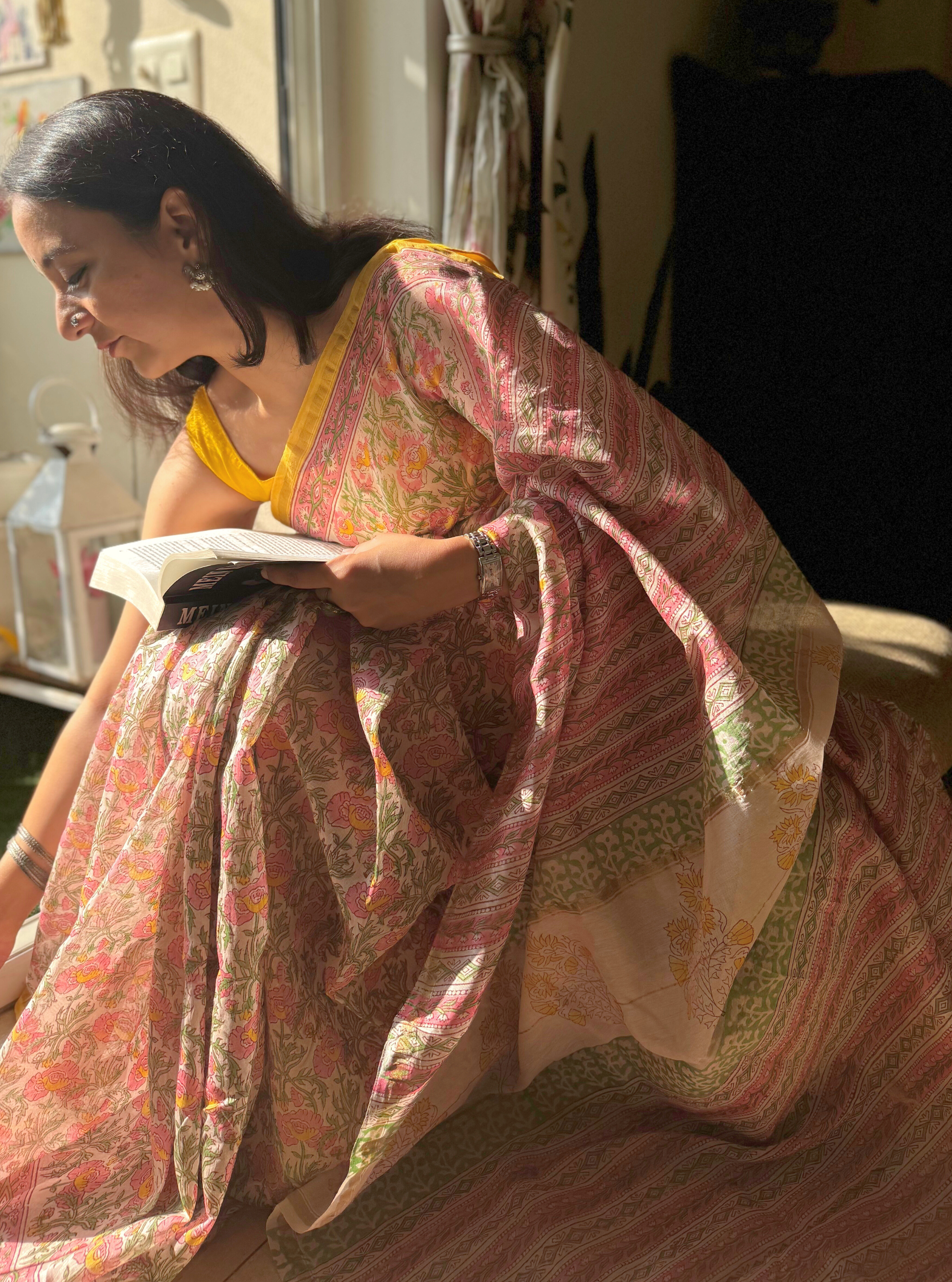 Phulwari Chanderi Silk Blockprint Saree