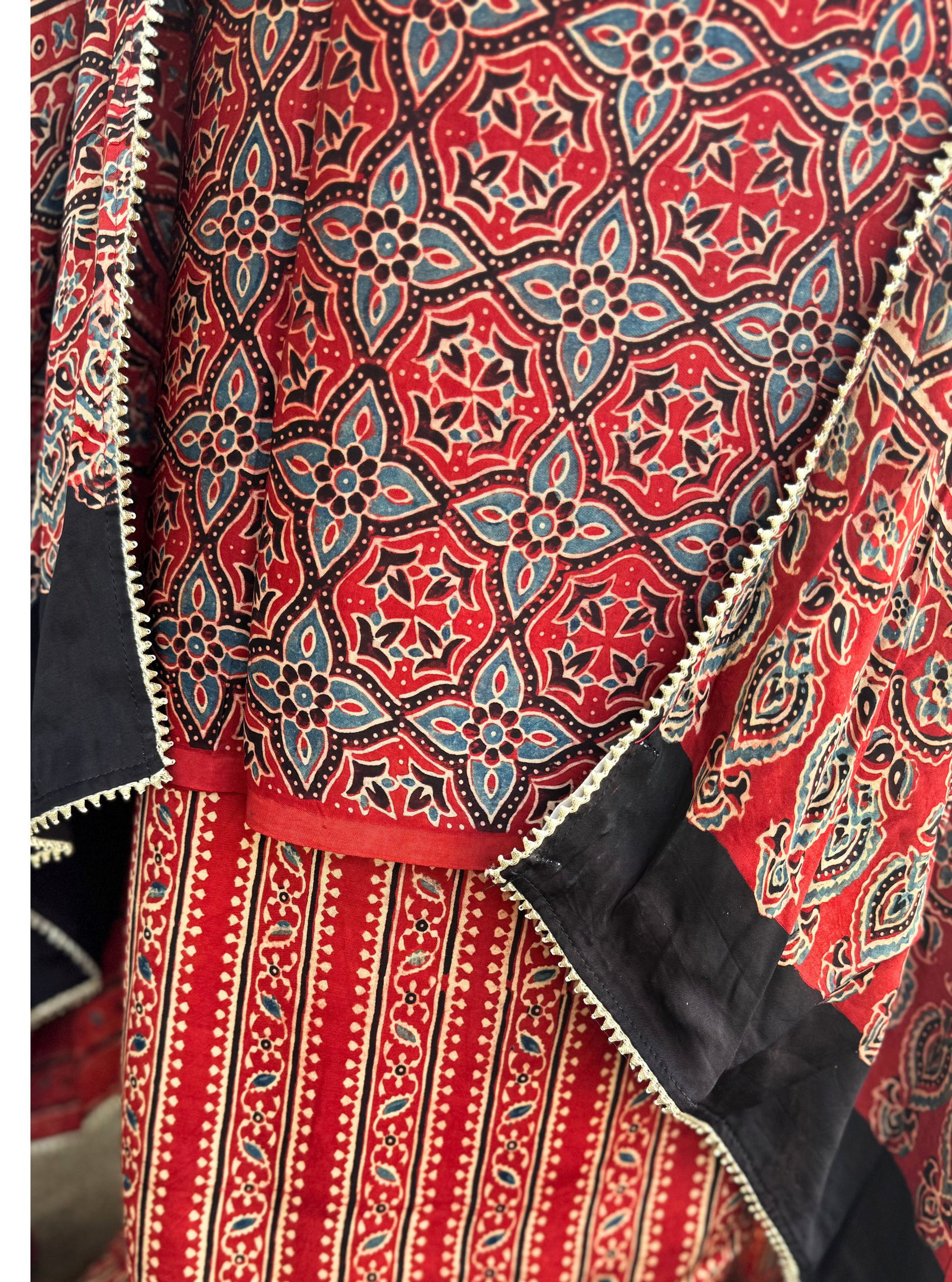 Crimson Charm Ajrakh Modal Silk 3-Piece Suit