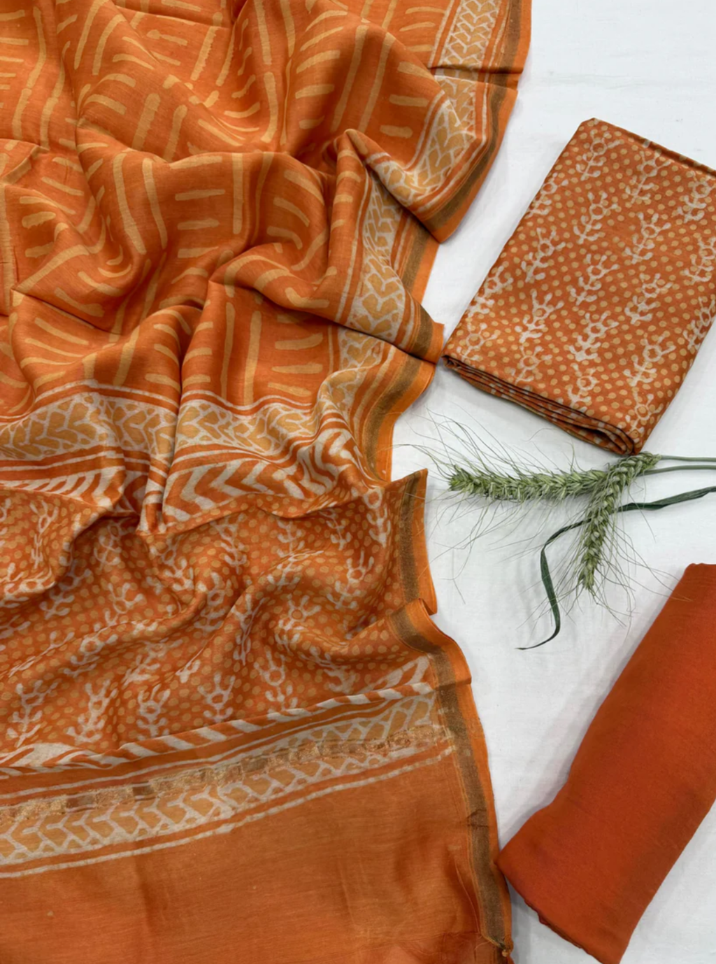 Kesari Rang Chanderi Silk Suit Set