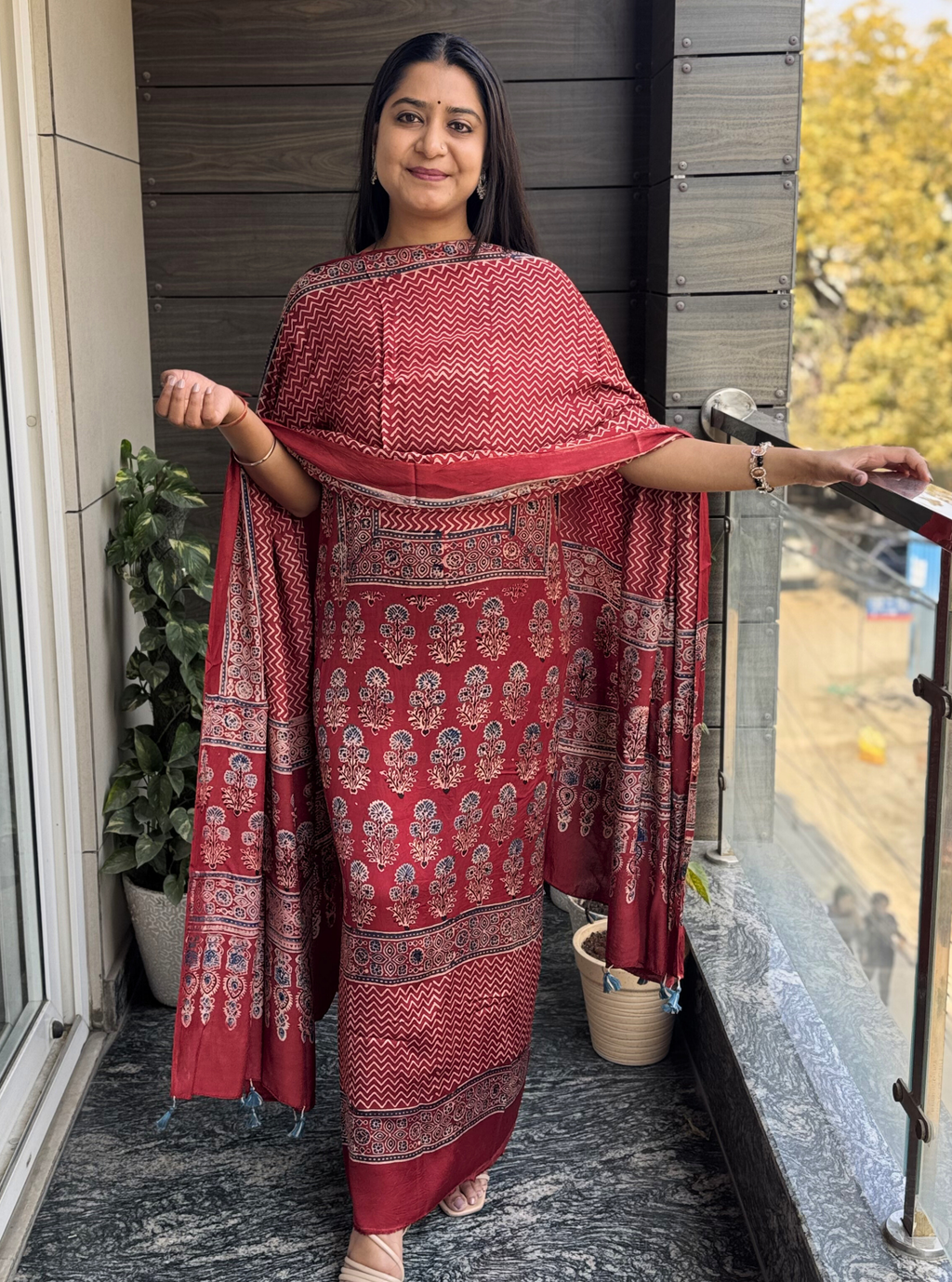 Zariah Red-Blue Ajrakh 2 piece set