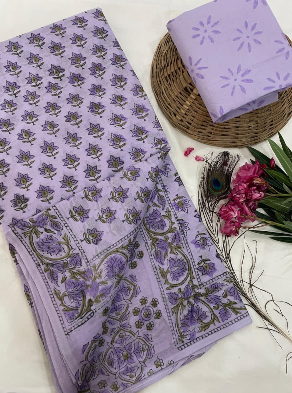 Lilac lush Mulmul Cotton Saree