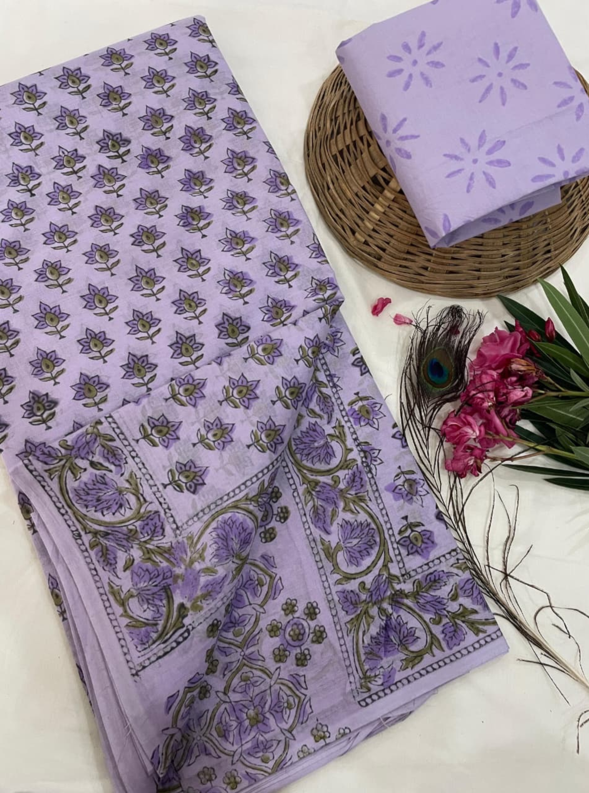 Lilac lush Mulmul Cotton Saree