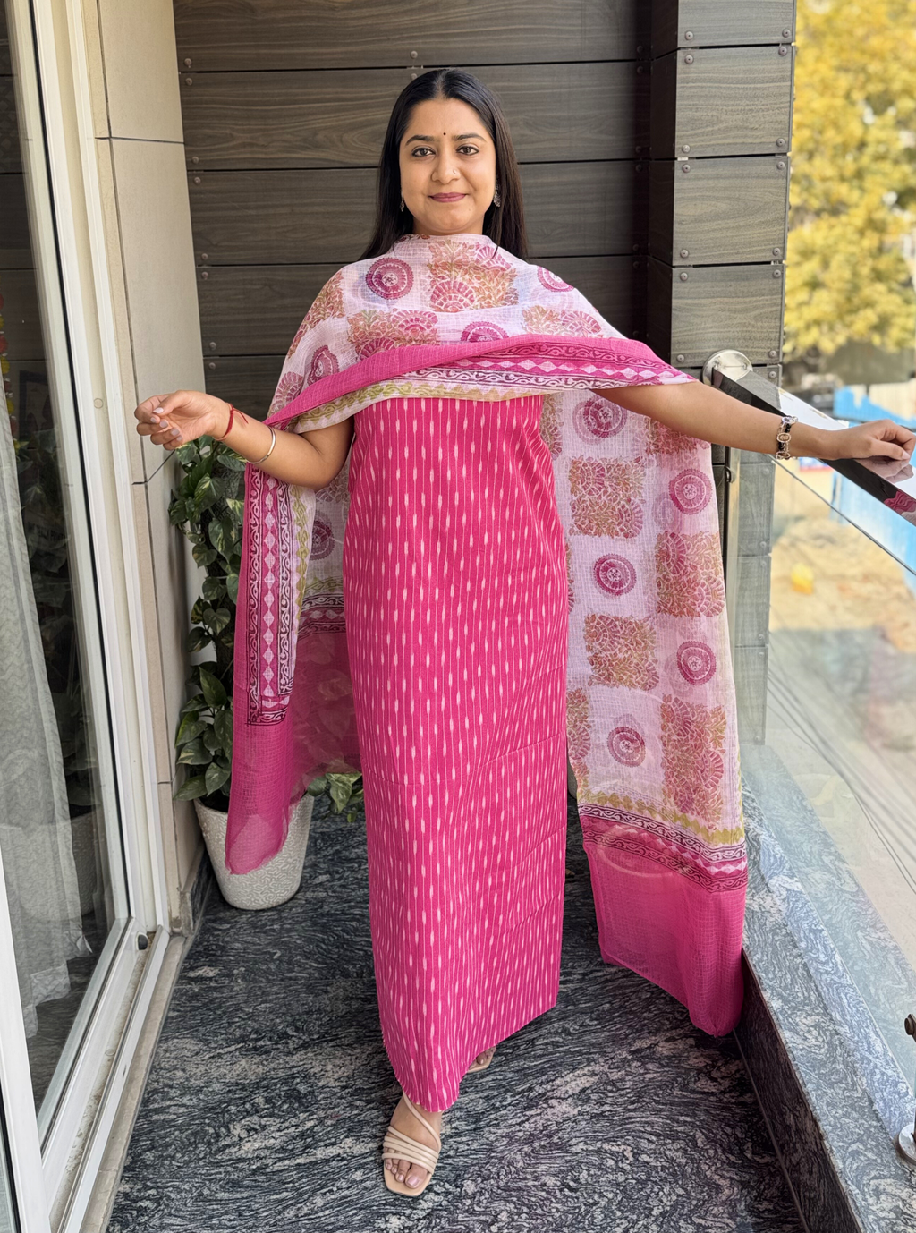 Rasiya Rose Ikkat Kurta with Kota Doriya Dupatta